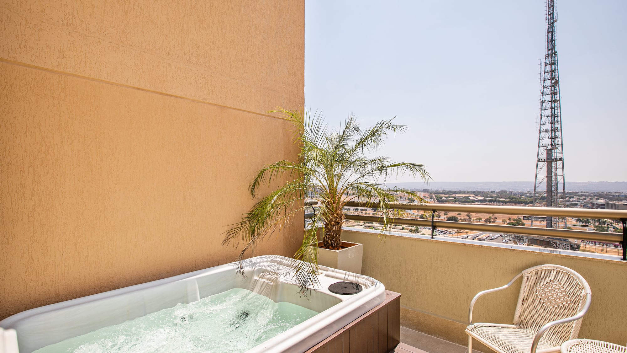 a hot tub on a balcony