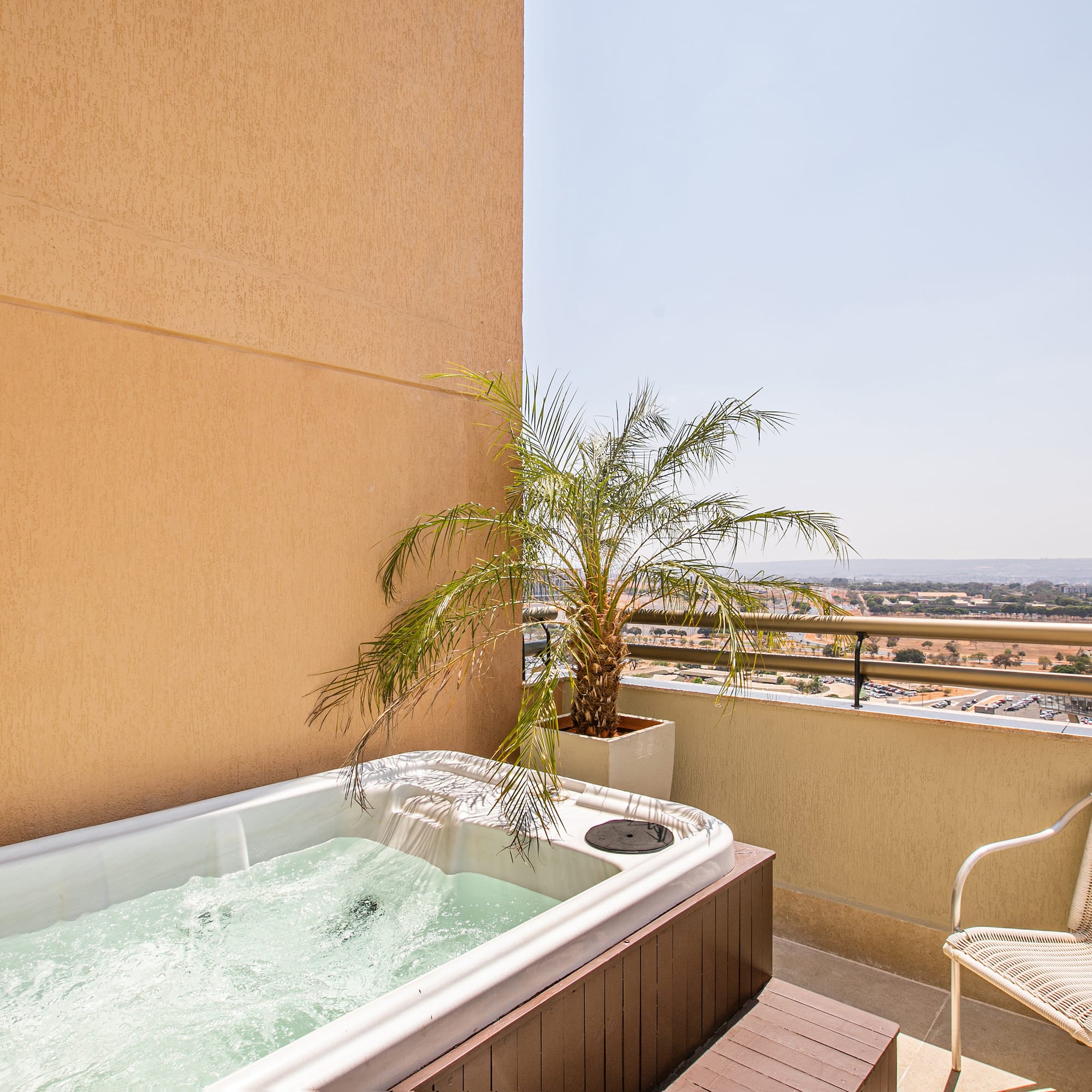 a hot tub on a balcony