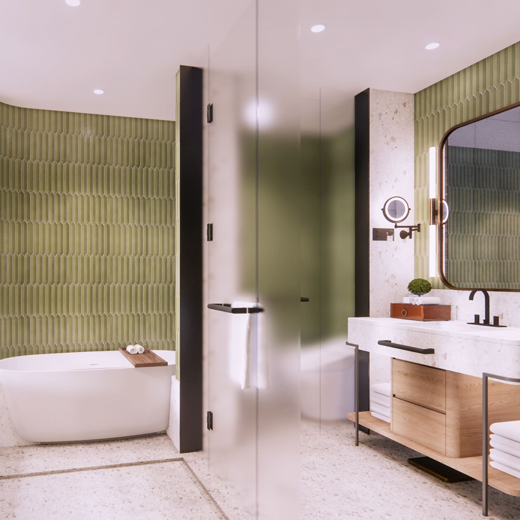 a bathroom with a tub and sink