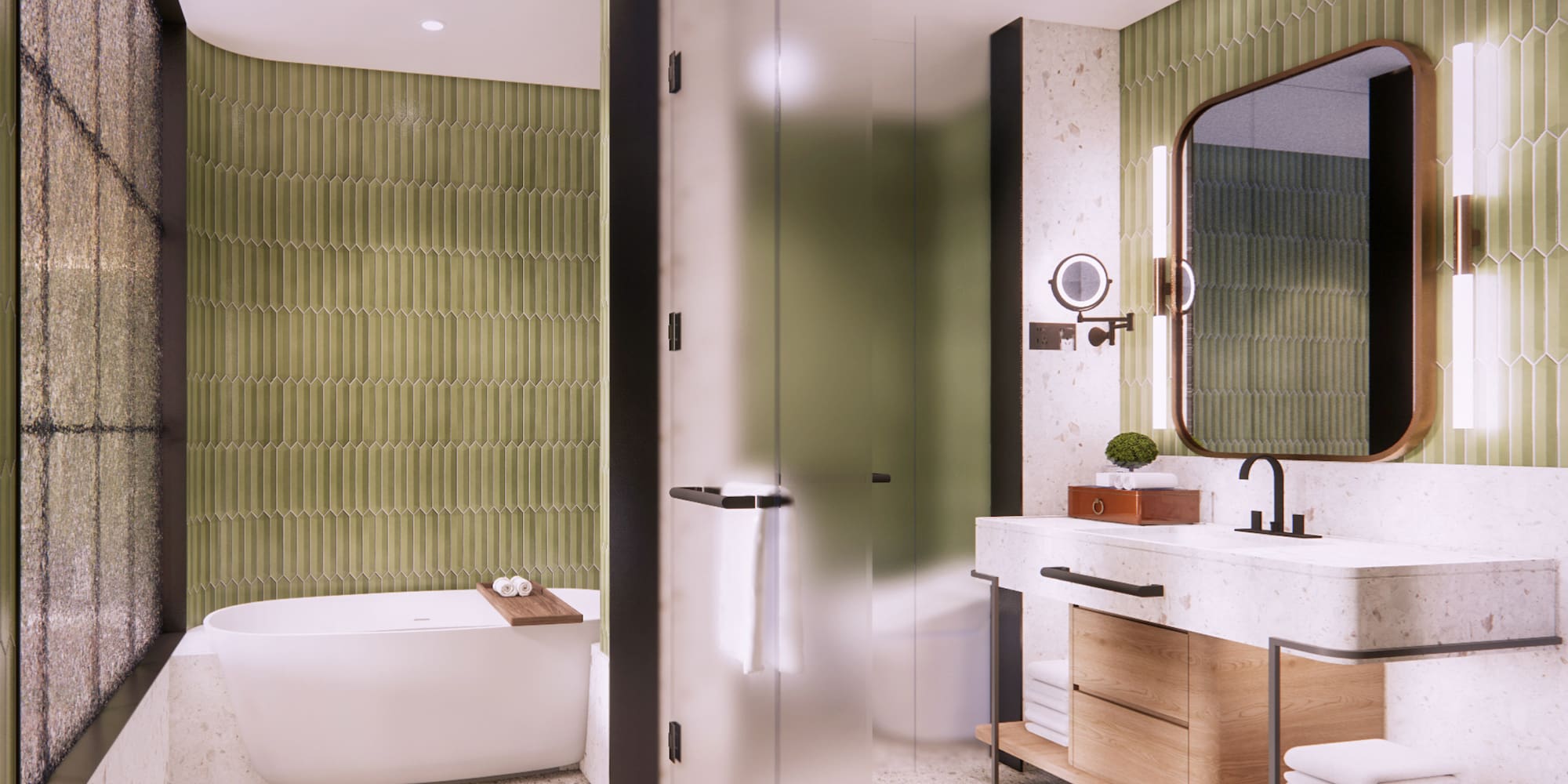 a bathroom with a tub and sink