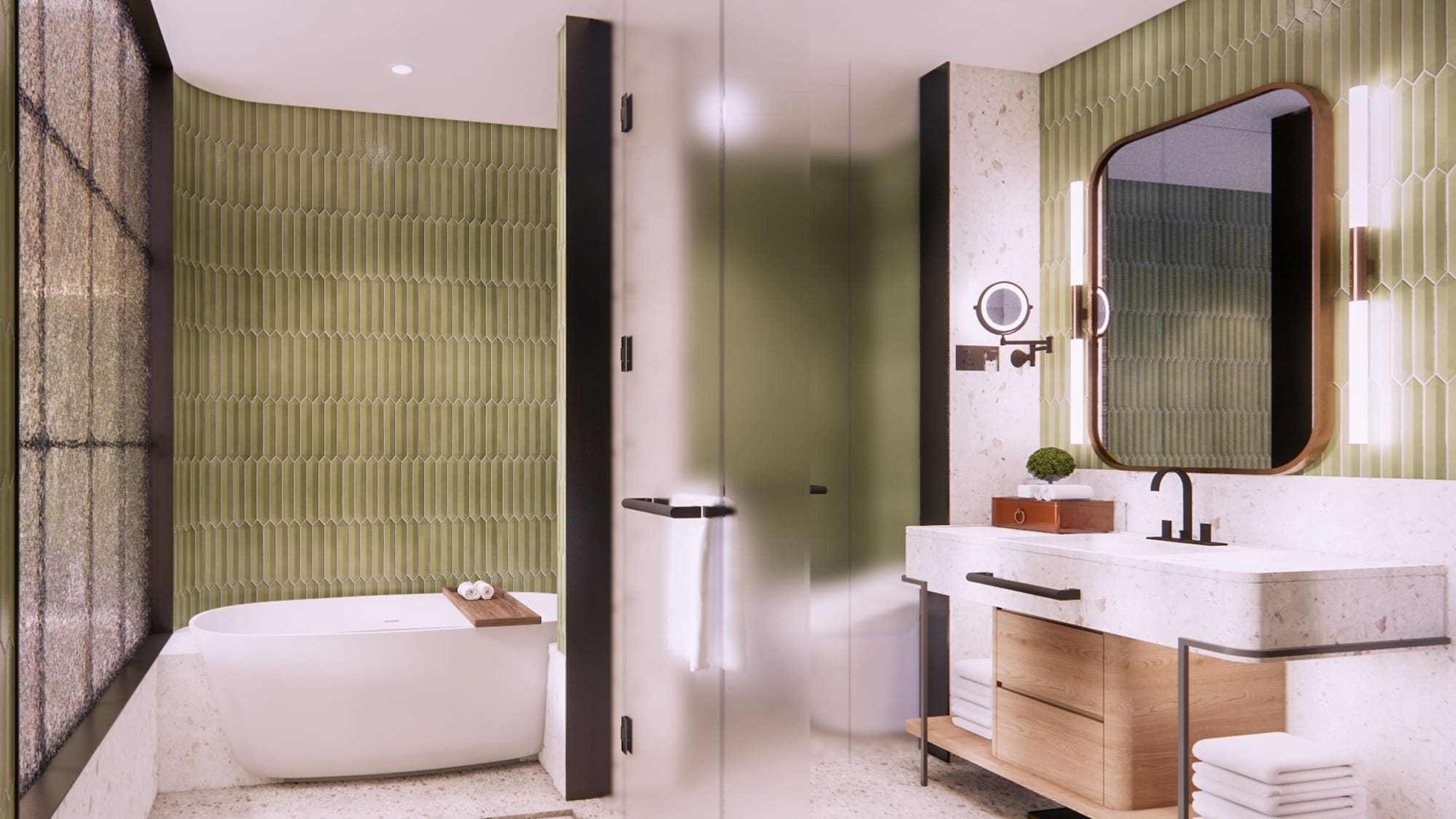 a bathroom with a tub and sink