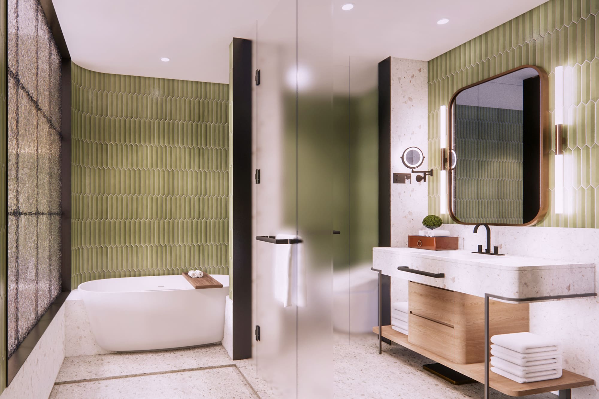 a bathroom with a tub and sink