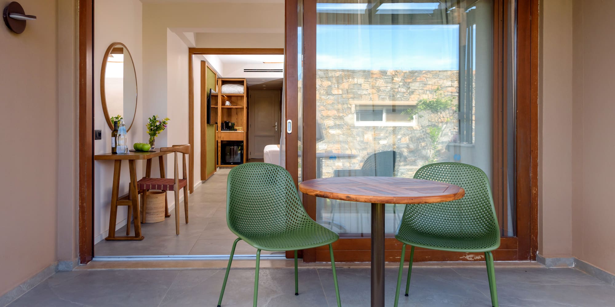 a table and chairs in a room
