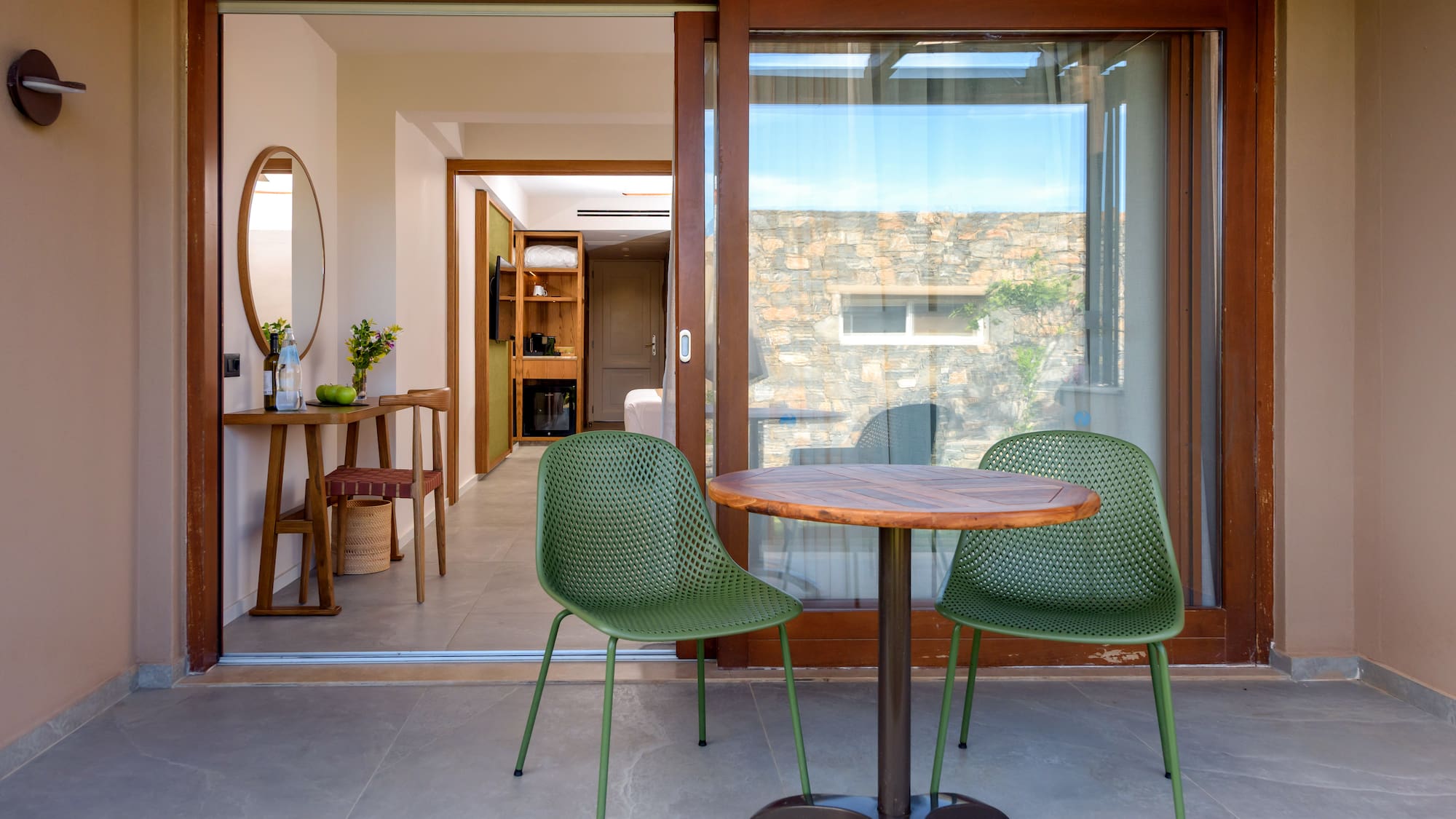 a table and chairs in a room