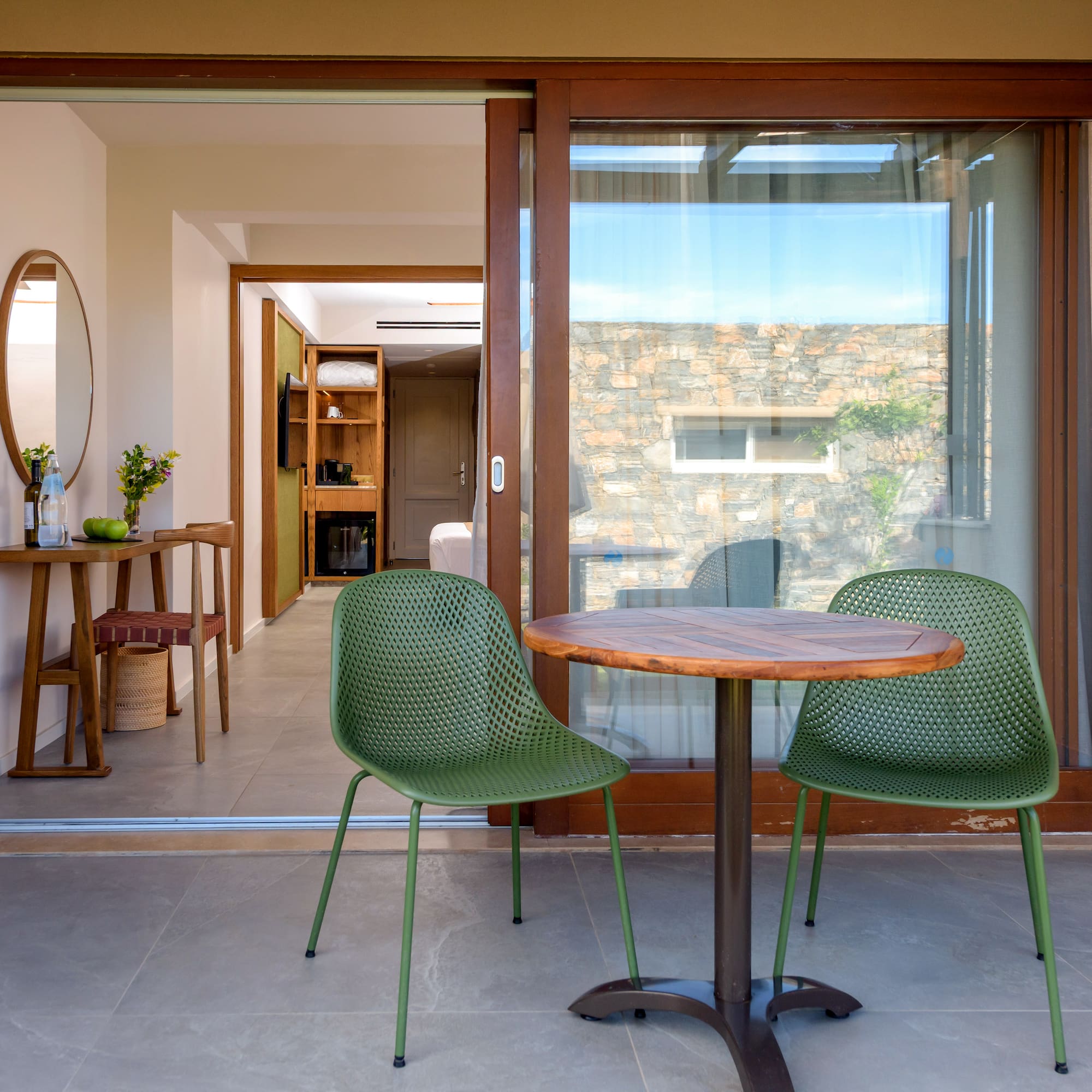 a table and chairs in a room