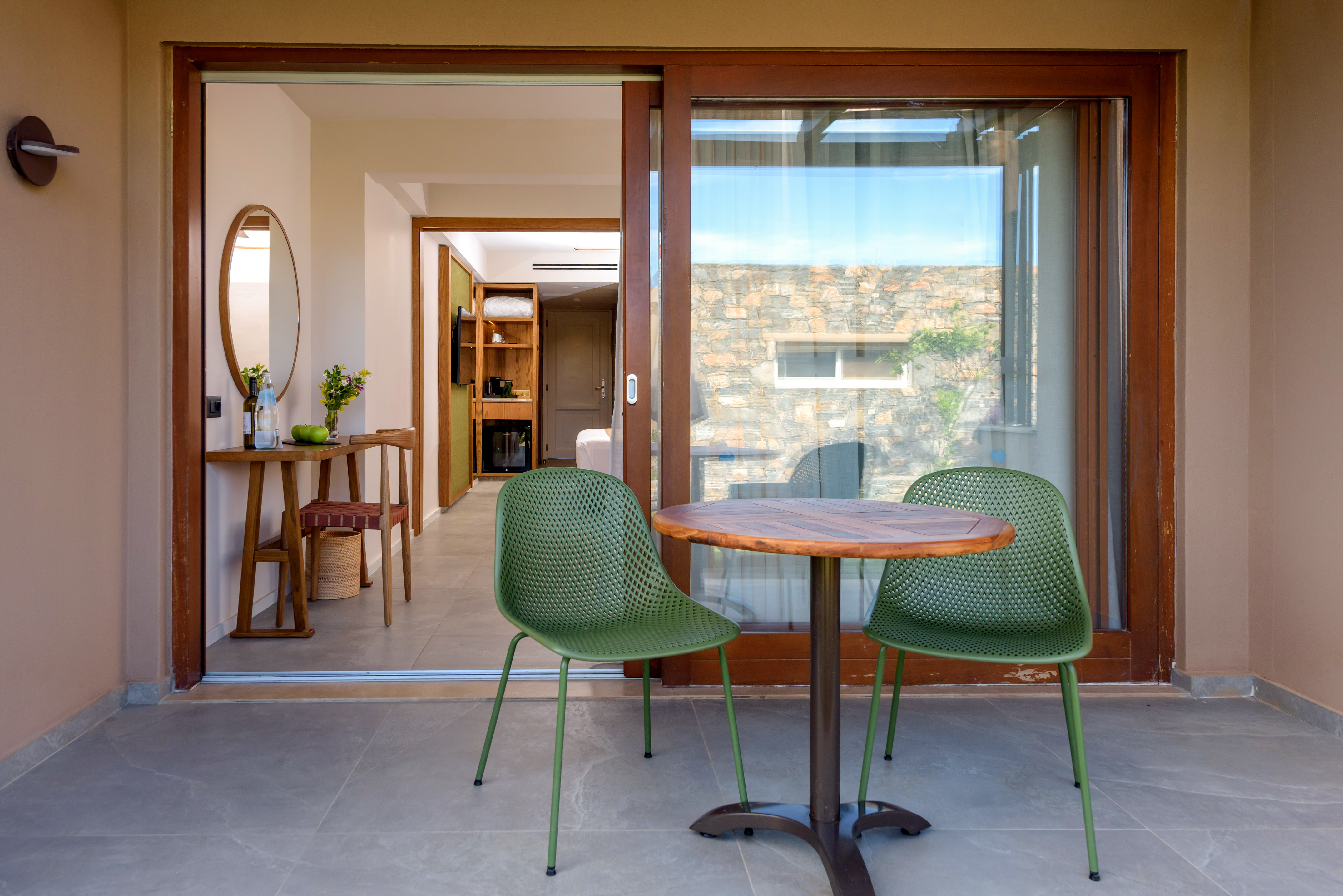 a table and chairs in a room