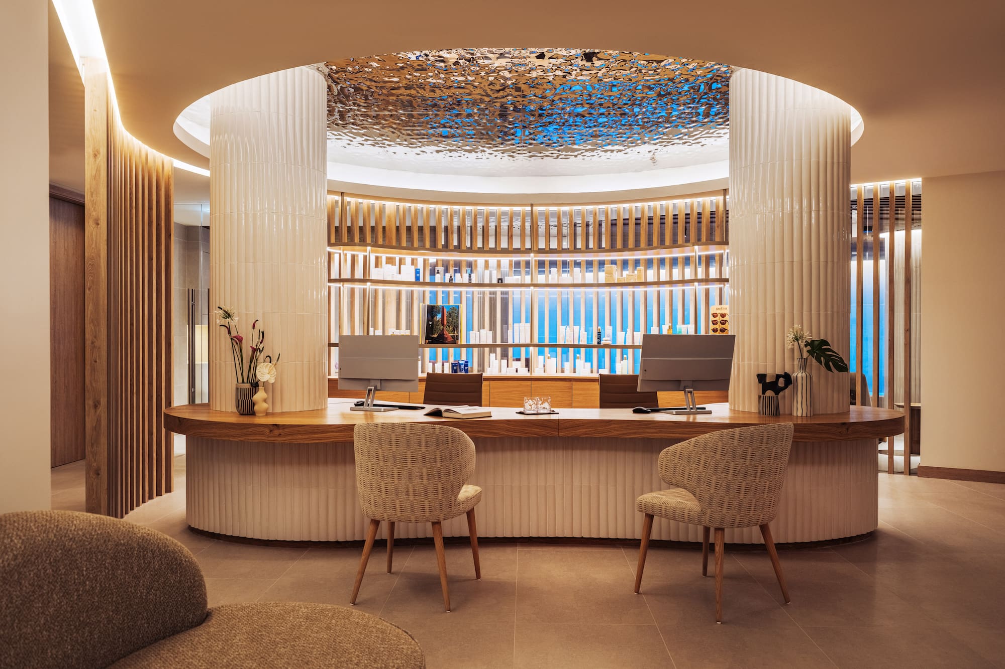 a reception desk in a room