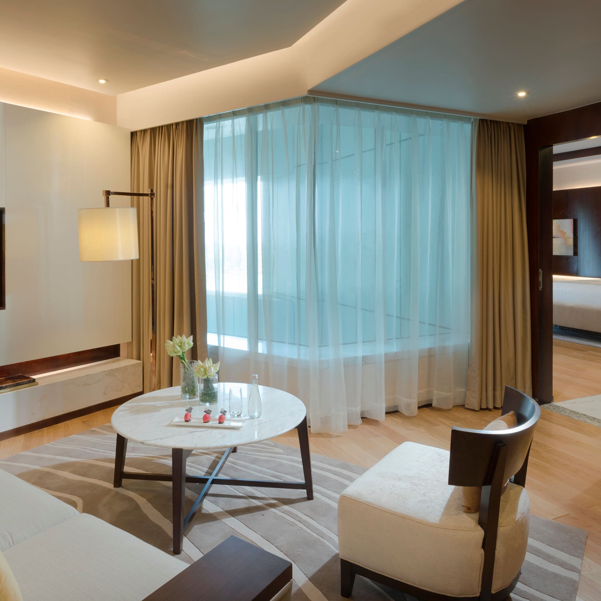 a room with a table and chairs