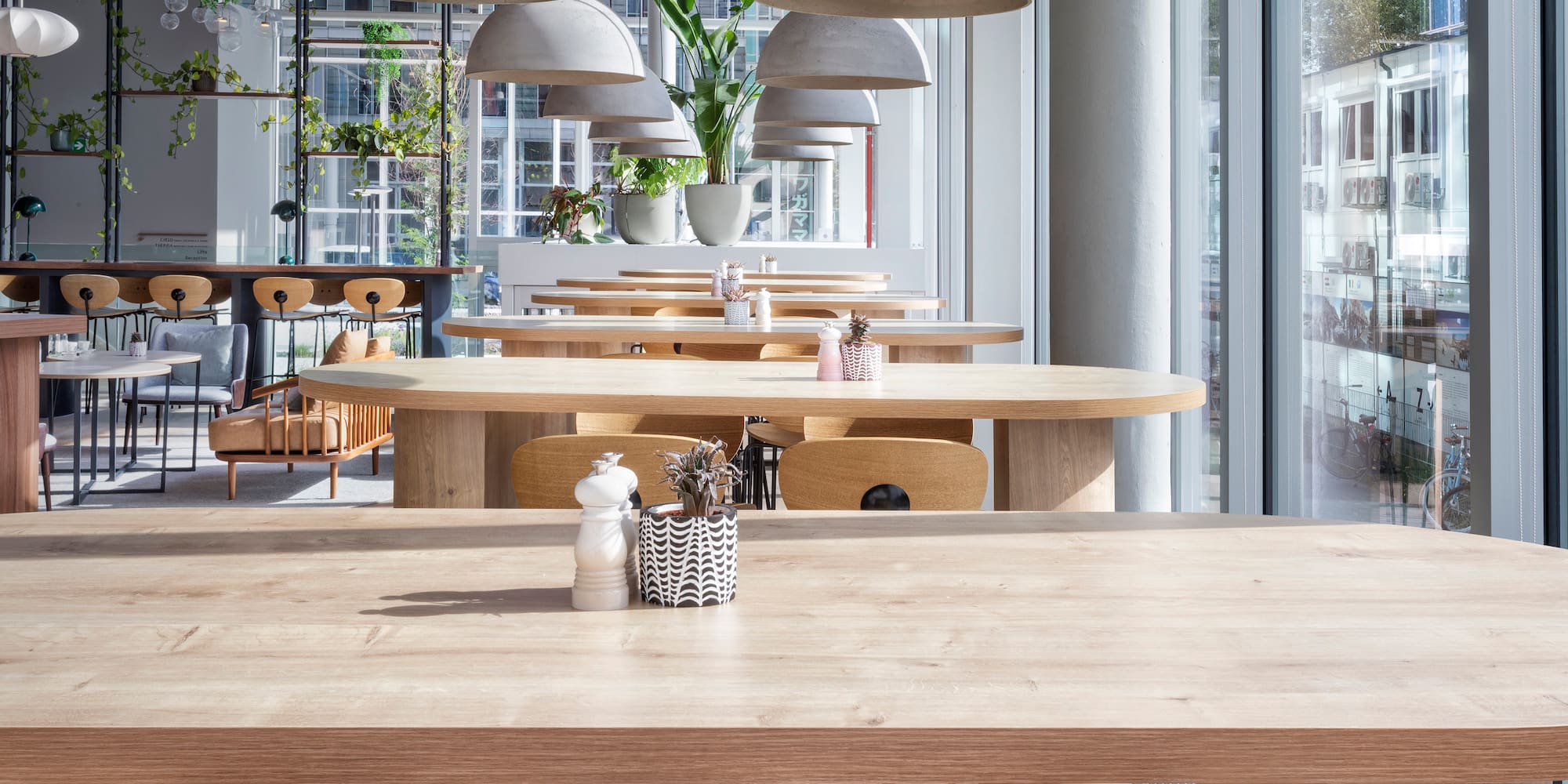 a tables and chairs in a restaurant