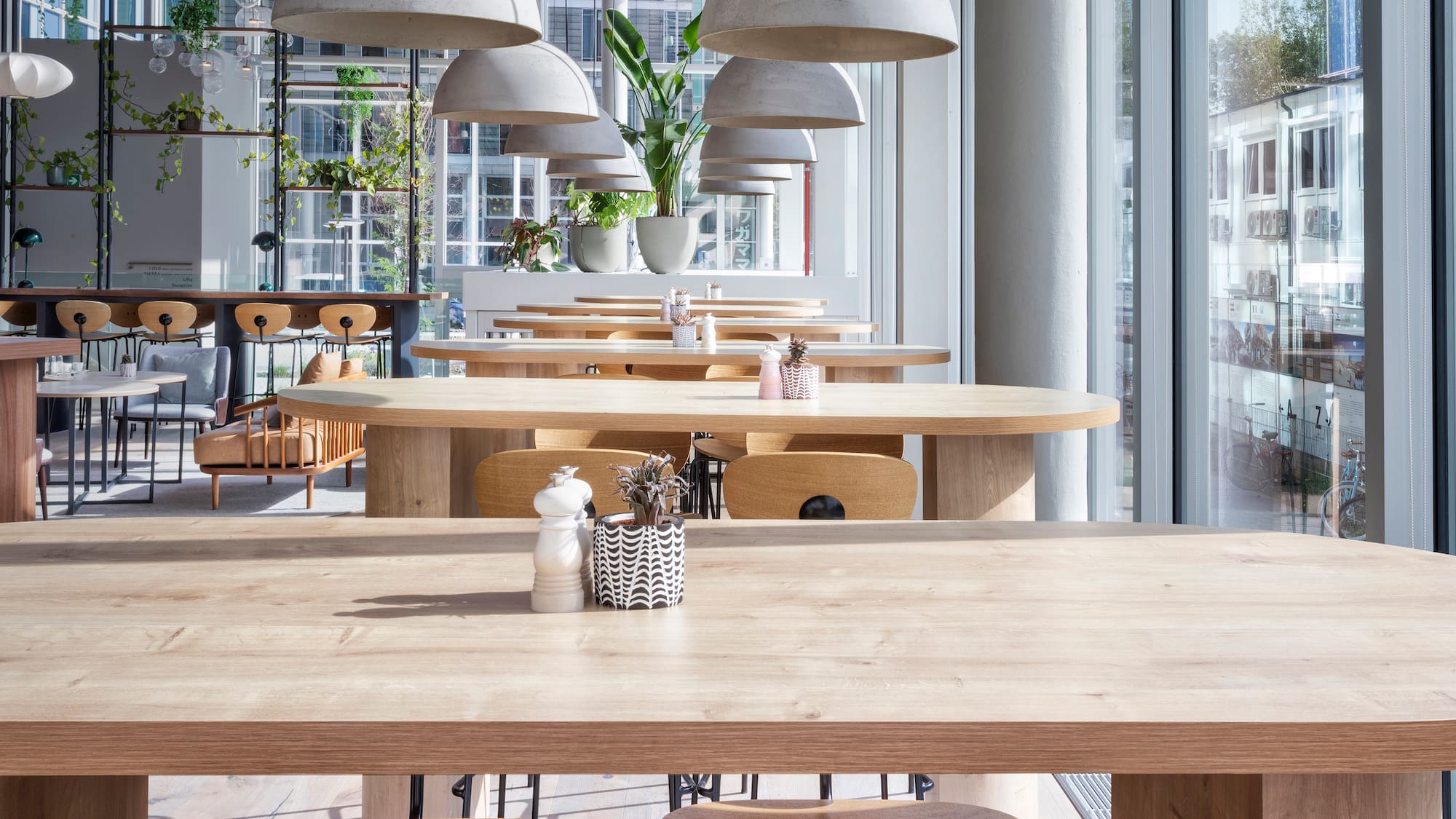 a tables and chairs in a restaurant