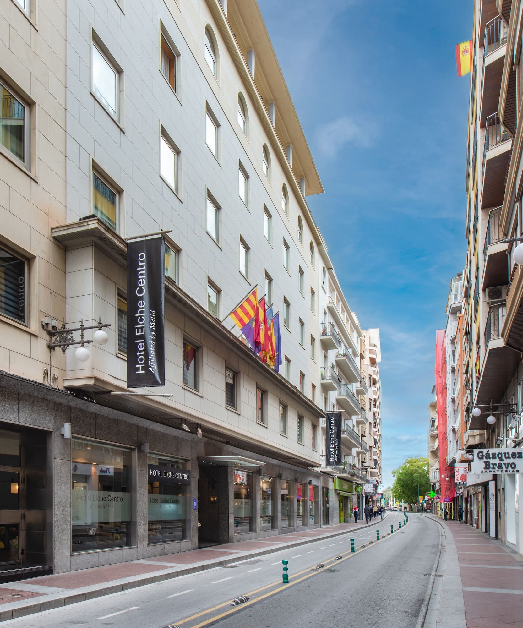 a street with buildings and signs on it