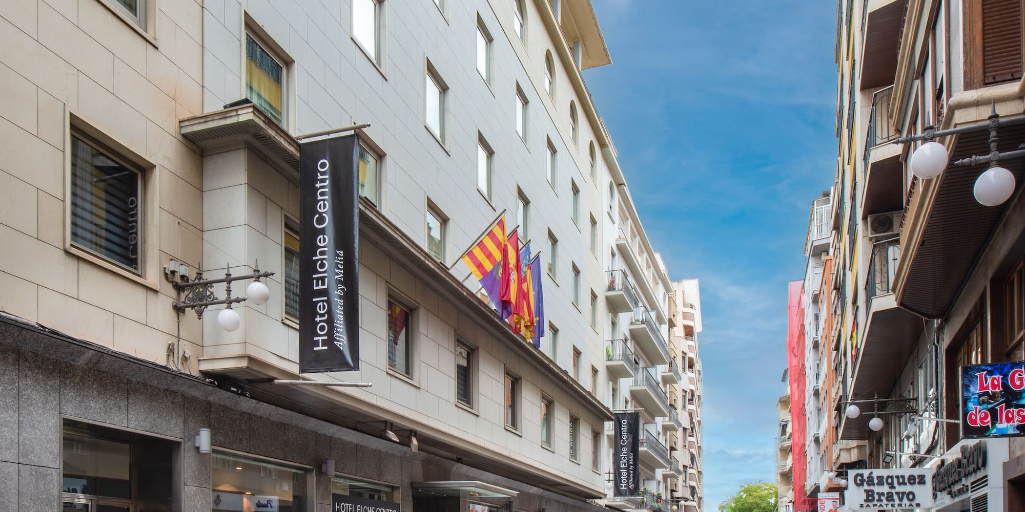 a street with buildings and signs on it