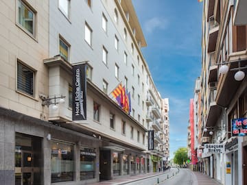 a street with buildings and signs on it