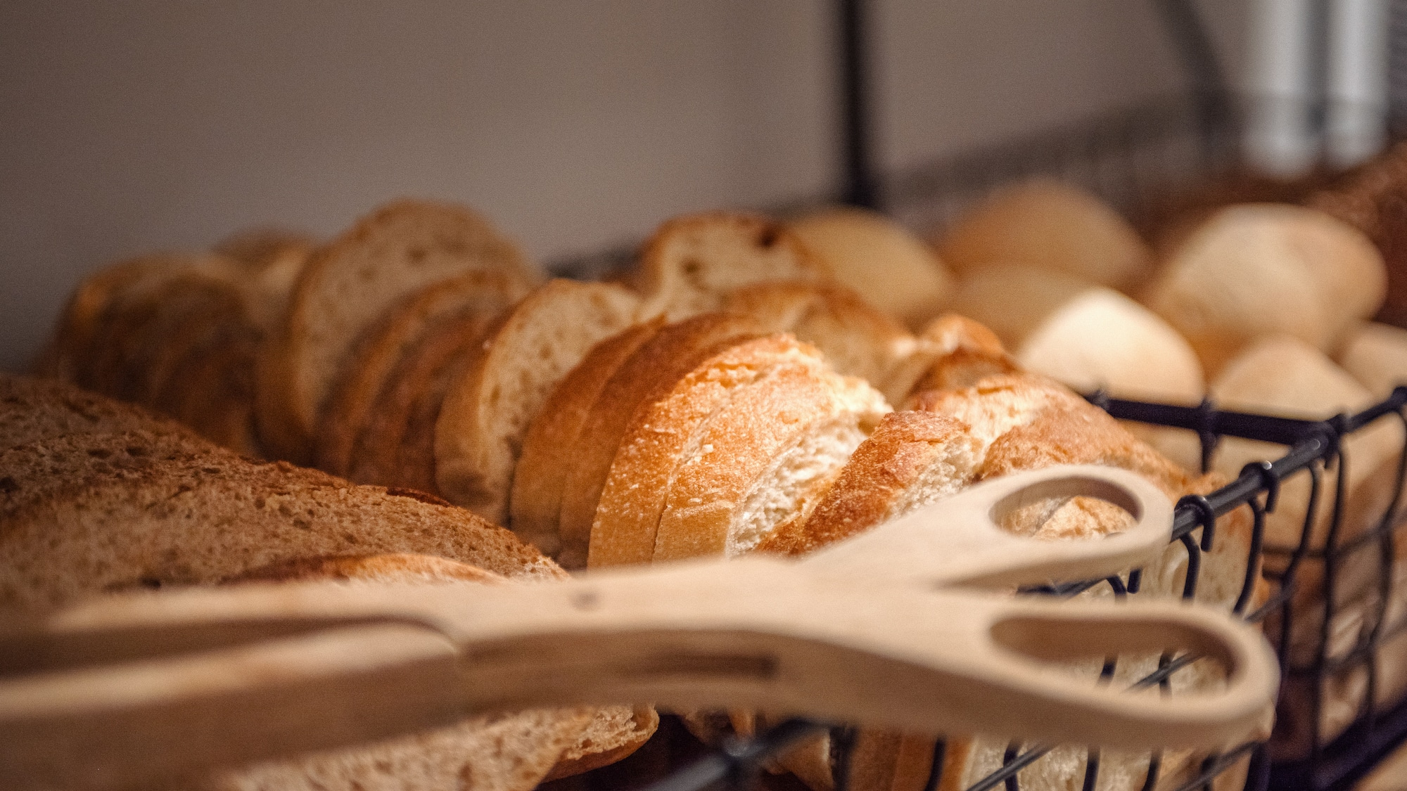a basket of sliced bread