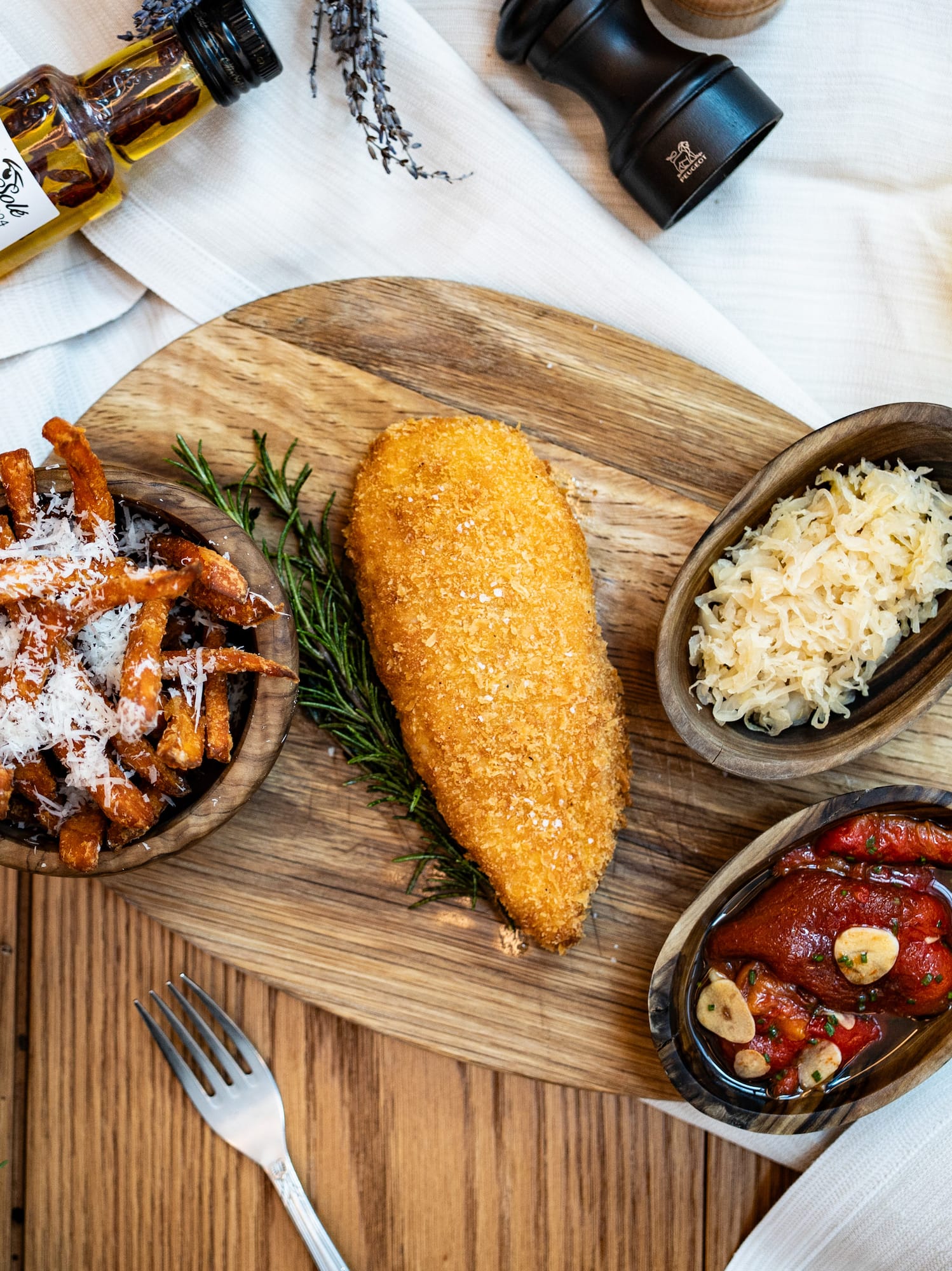 food on a wooden board