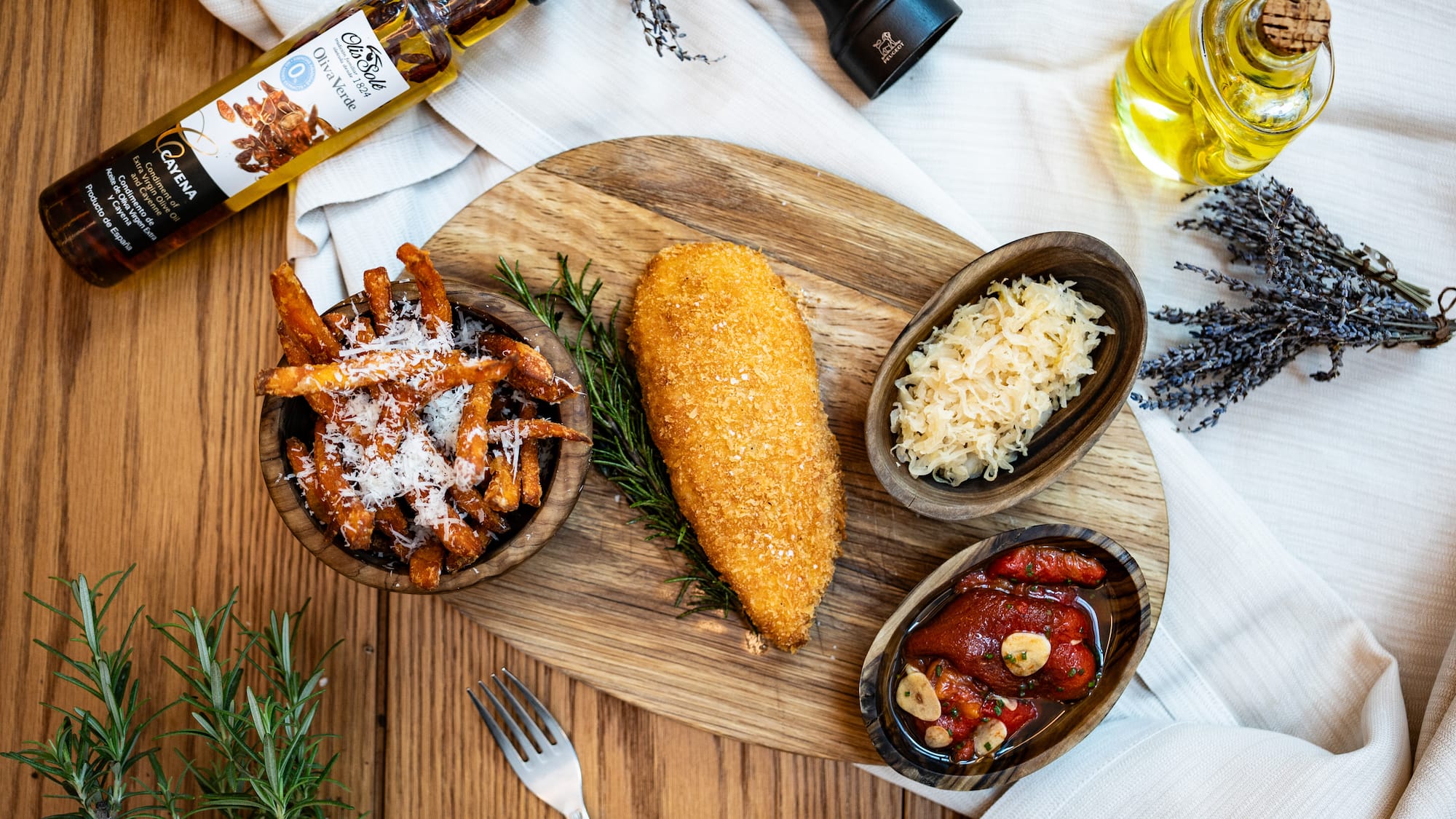 food on a wooden board