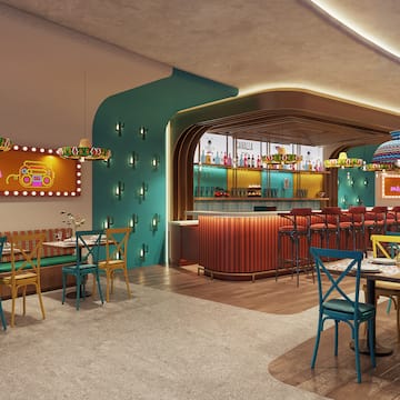 a room with tables and chairs