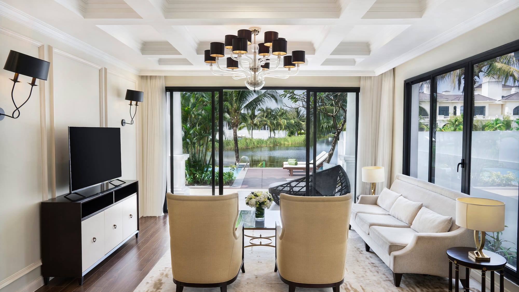 a living room with a television and a couch