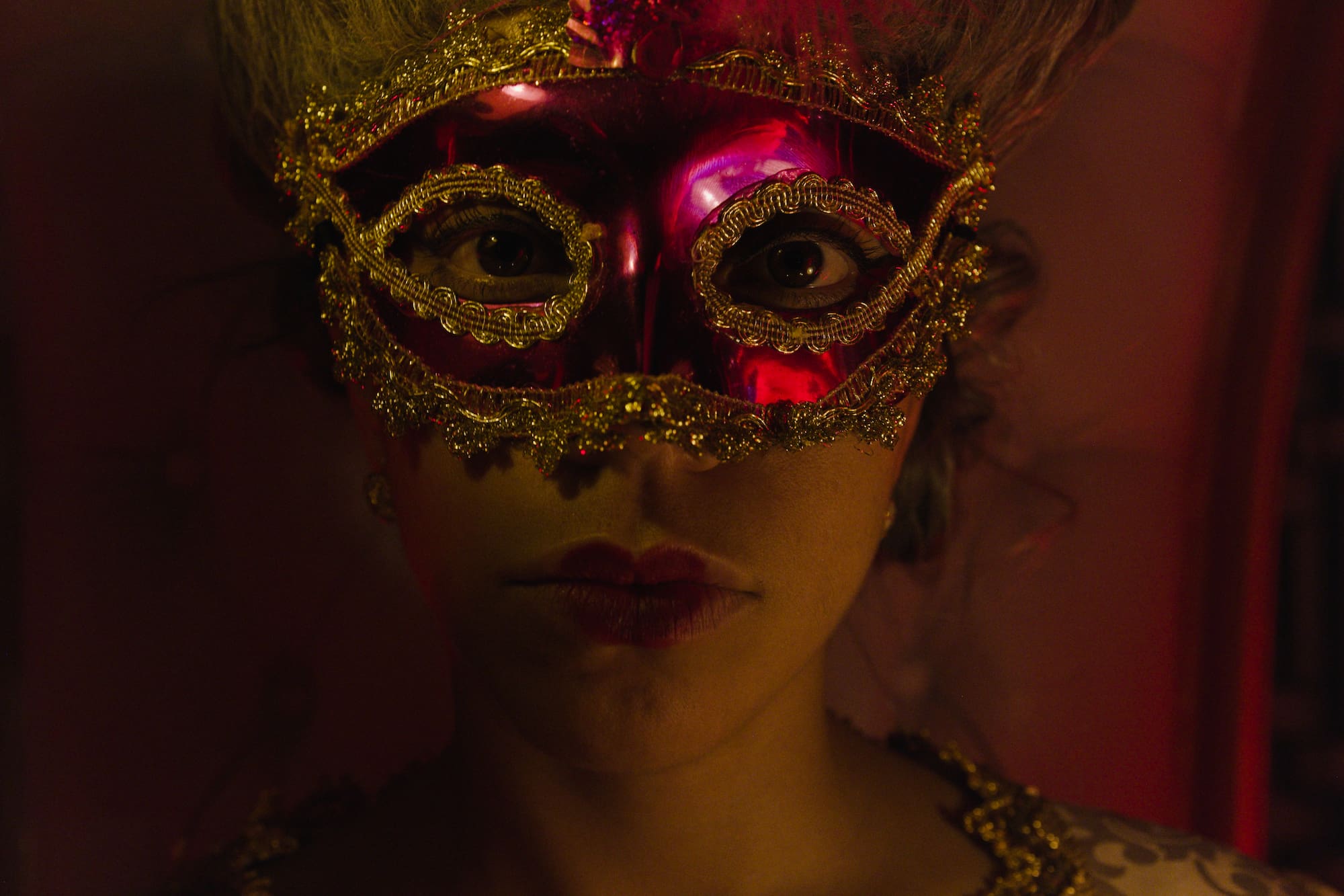 a woman wearing a mask