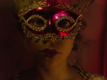 a woman wearing a mask