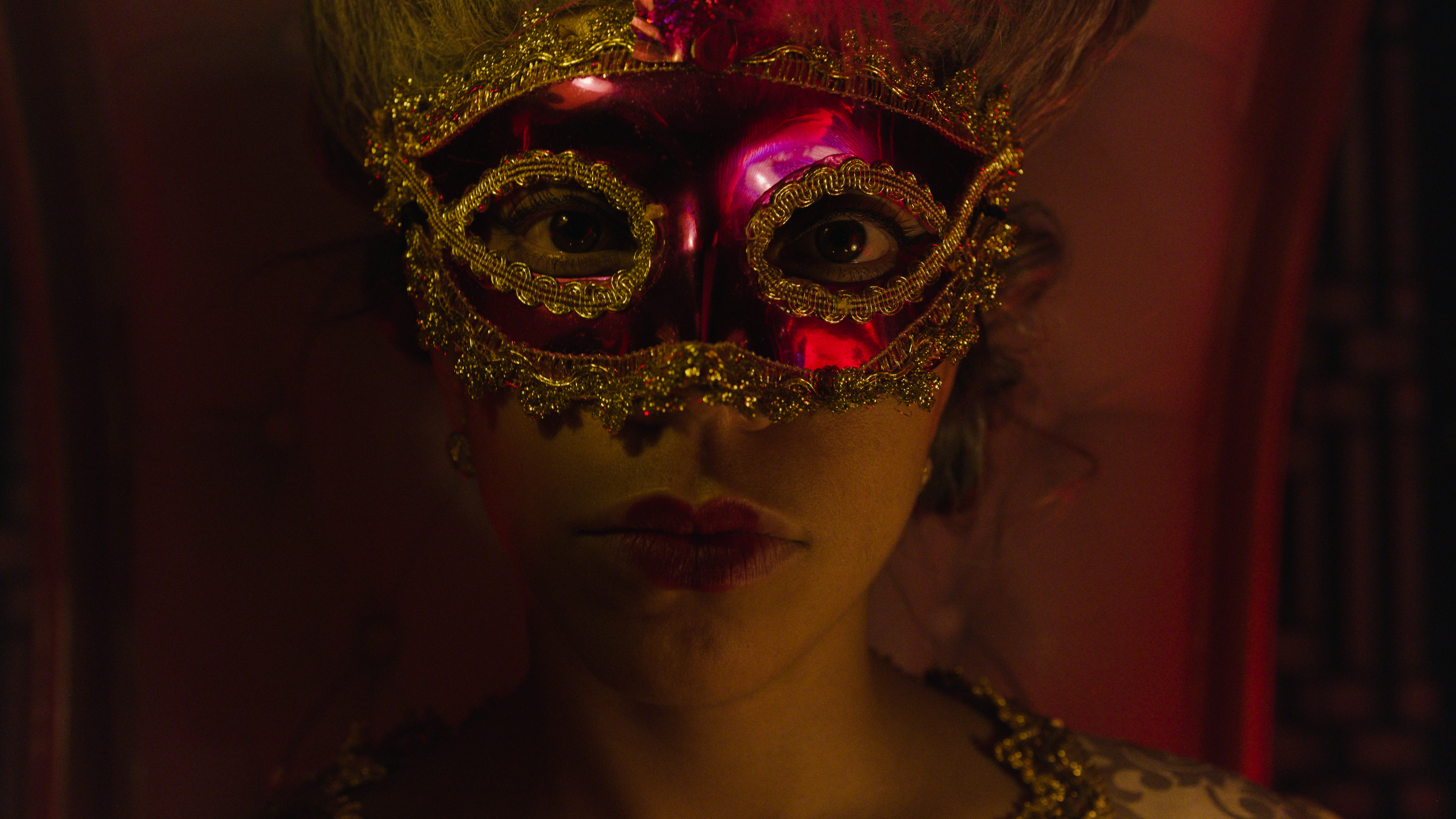a woman wearing a mask
