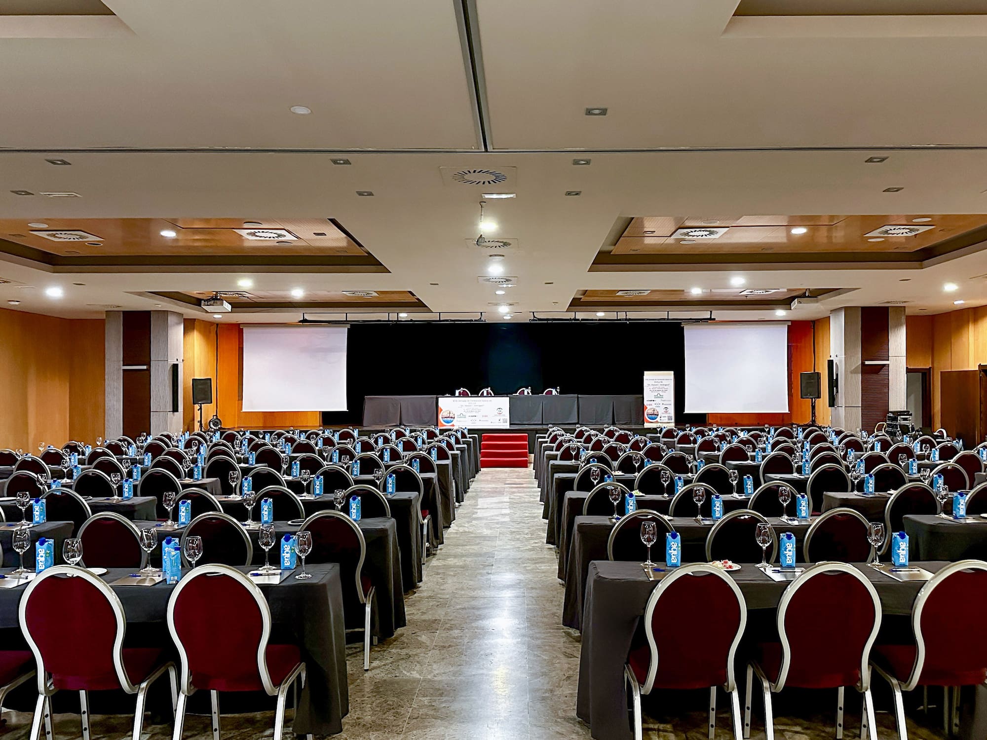a room with tables and chairs