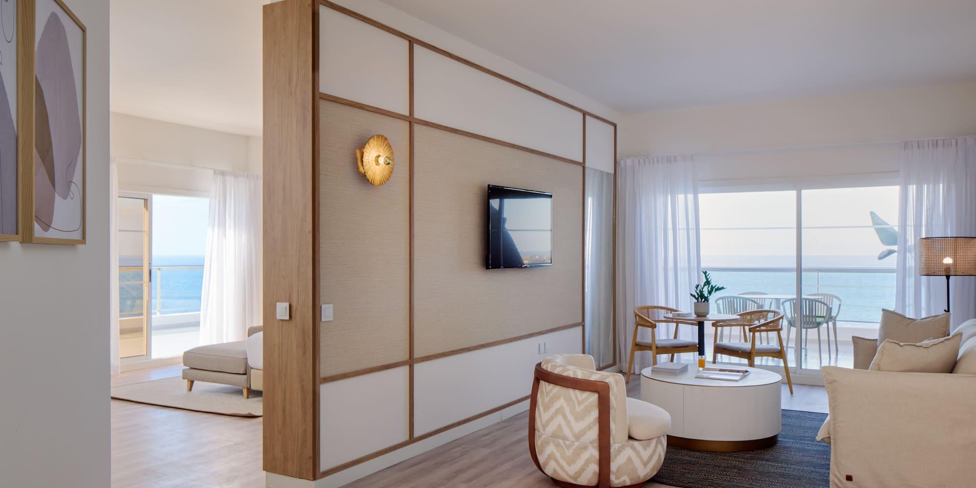 a room with a television and a table