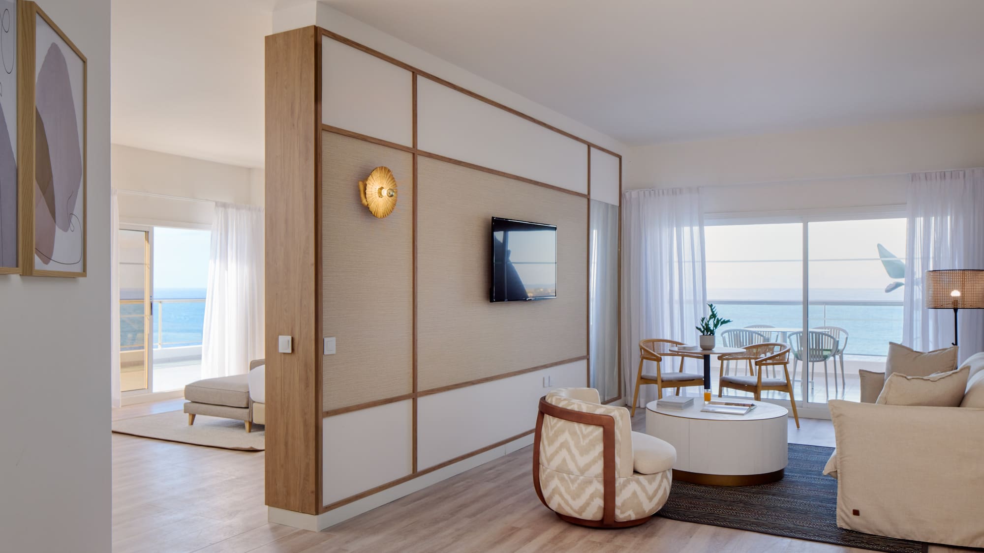 a room with a television and a table