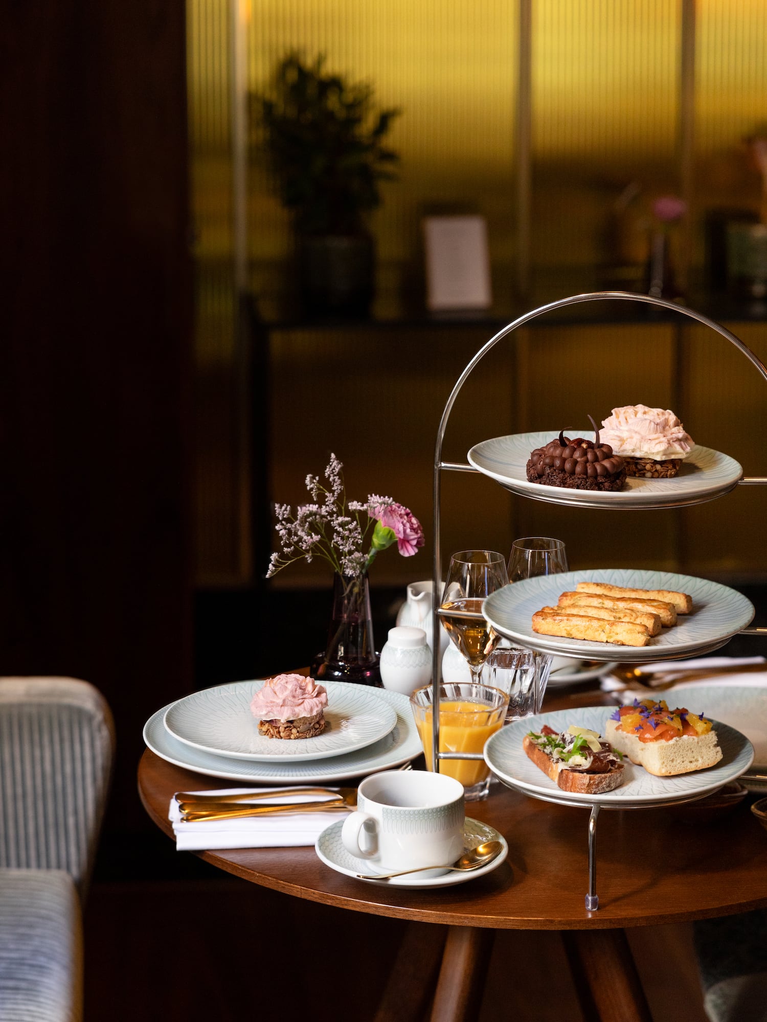 a tray of desserts on a table
