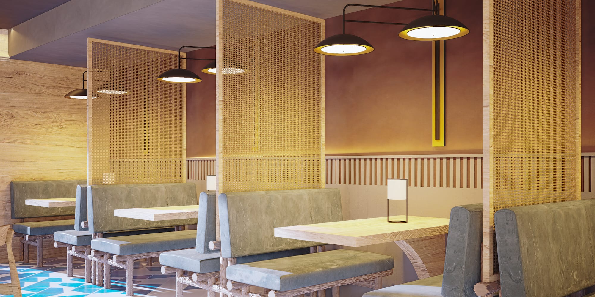a room with tables and chairs