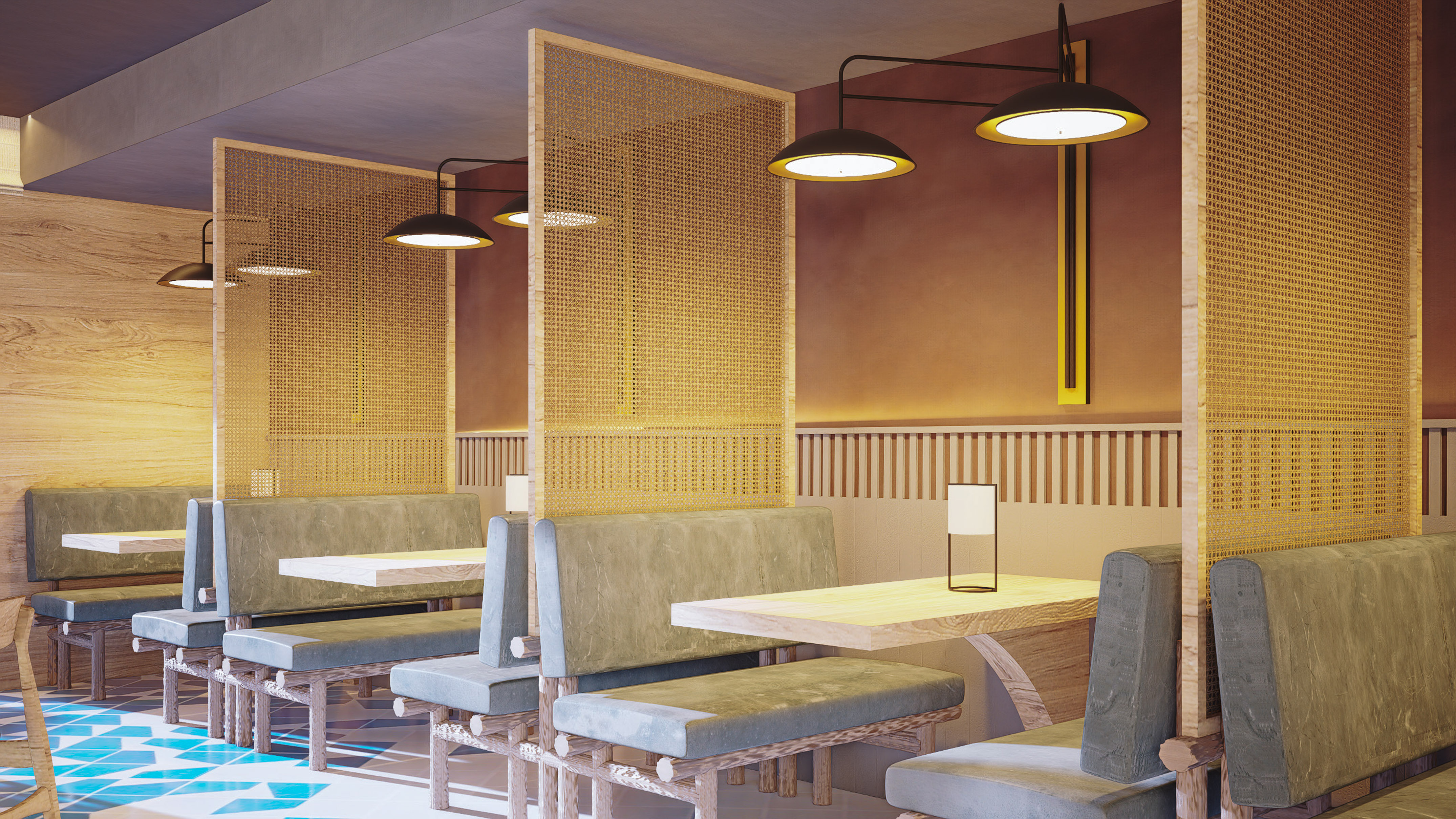 a room with tables and chairs
