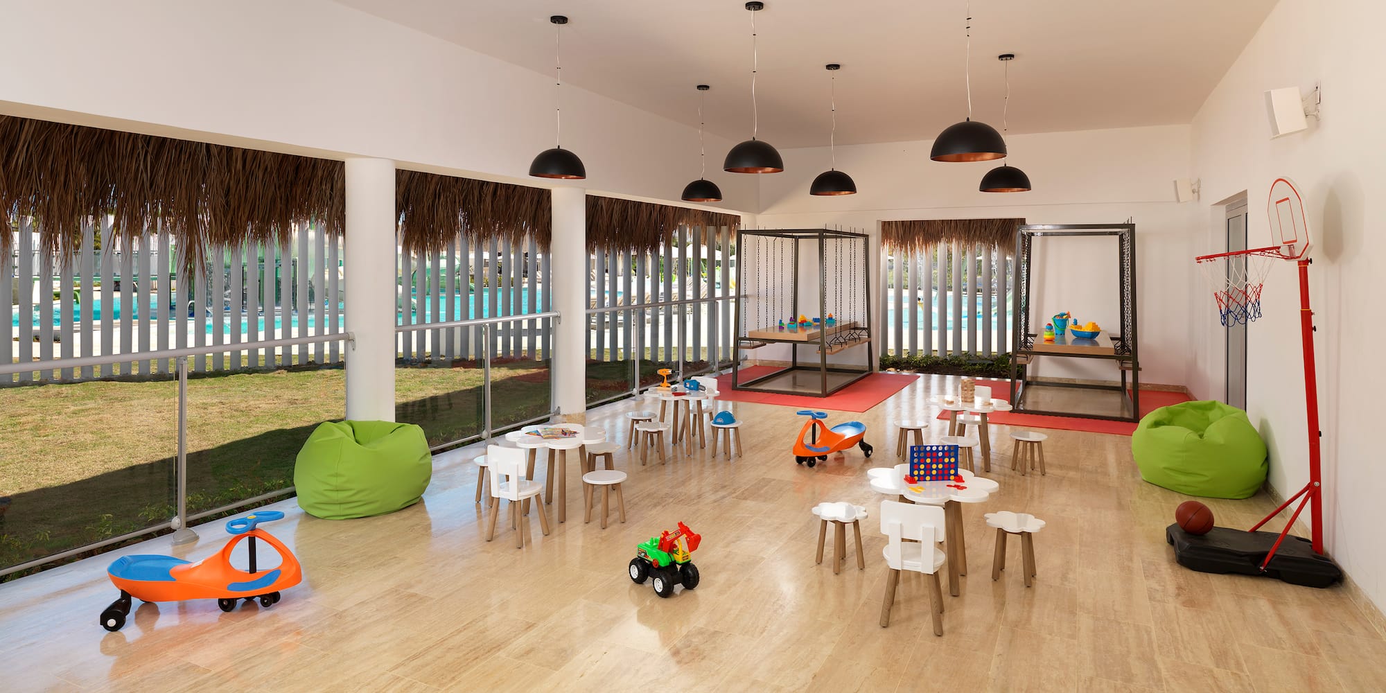 a room with a large window