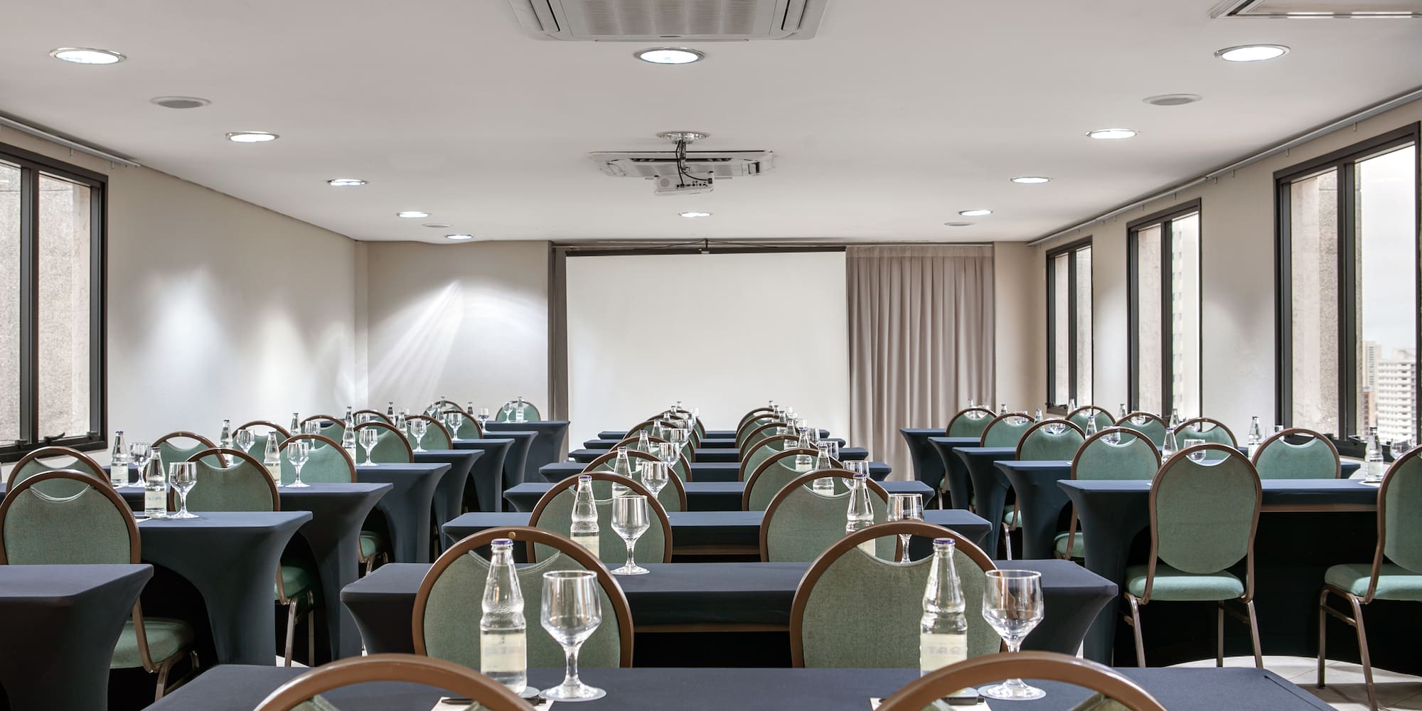 a room with tables and chairs