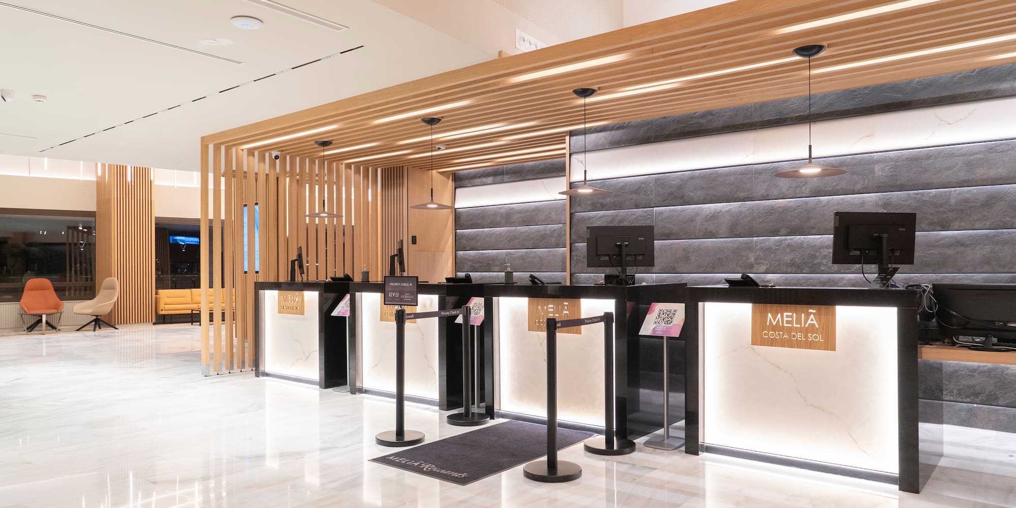 a reception desk in a building