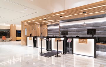 a reception desk in a building