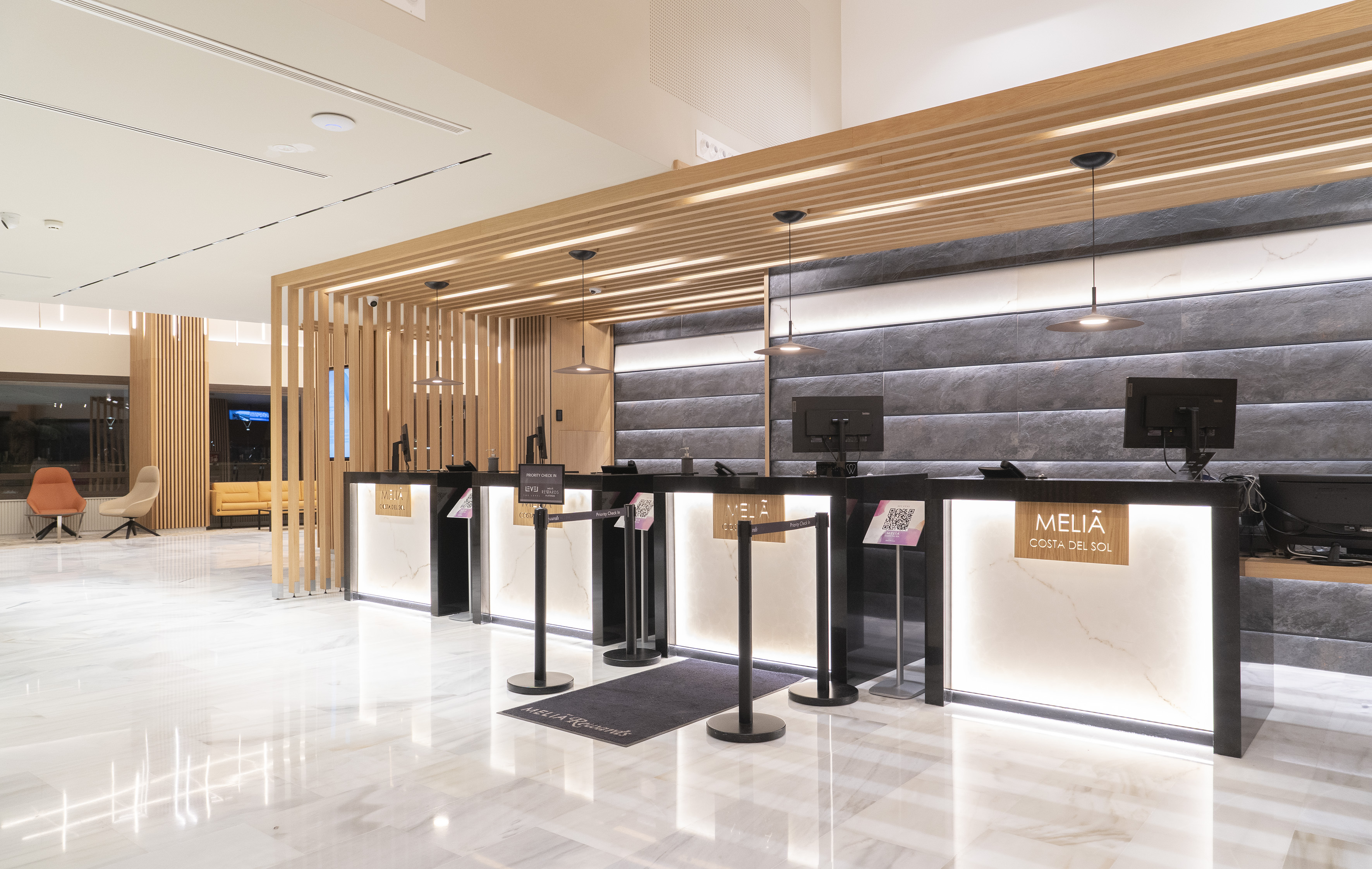 a reception desk in a building