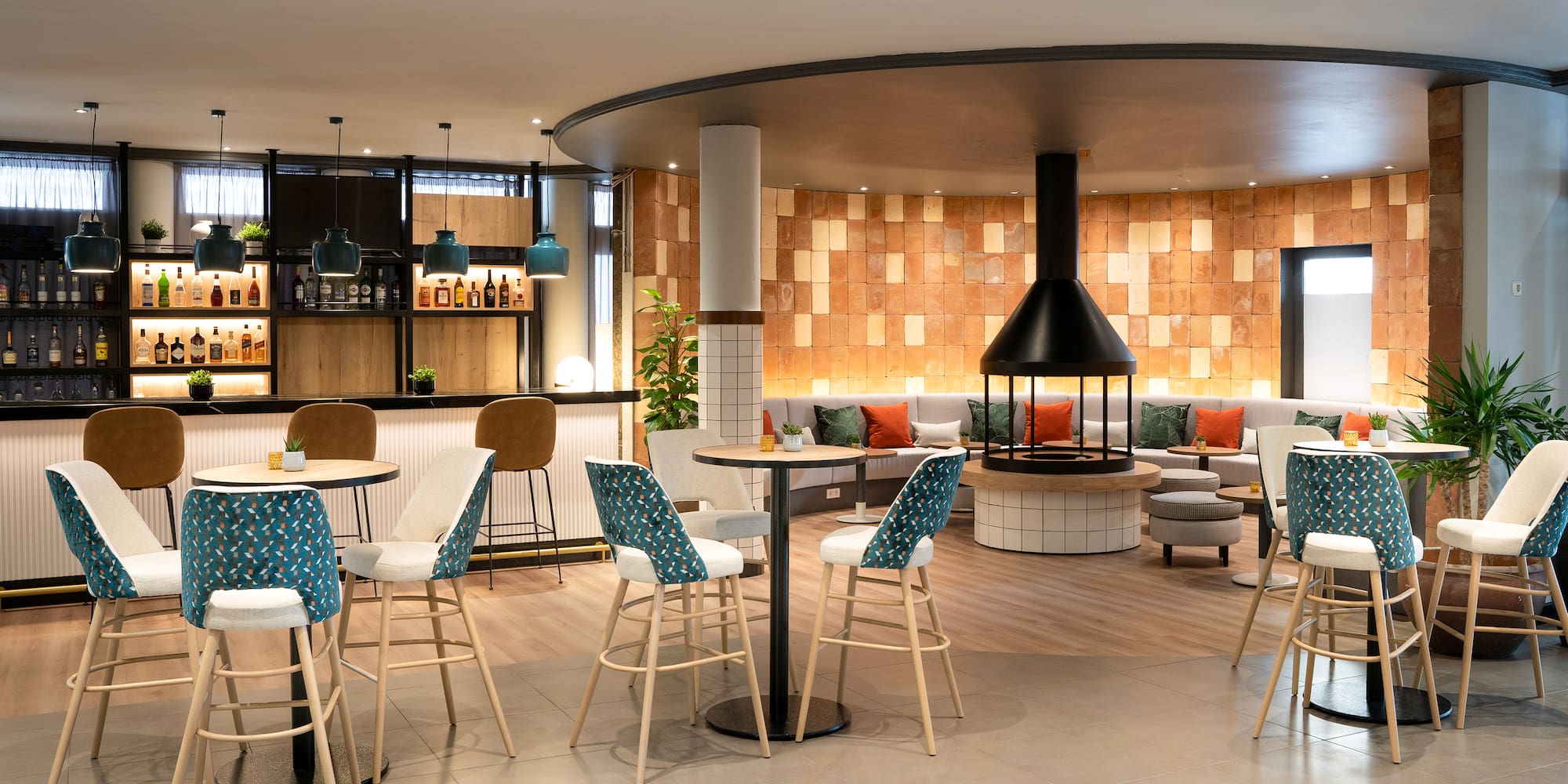 a room with tables and chairs