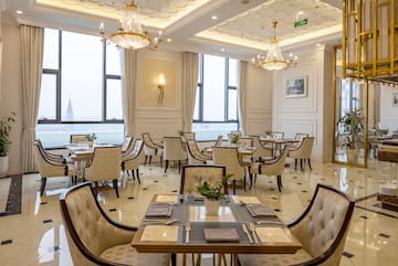 a room with tables and chairs