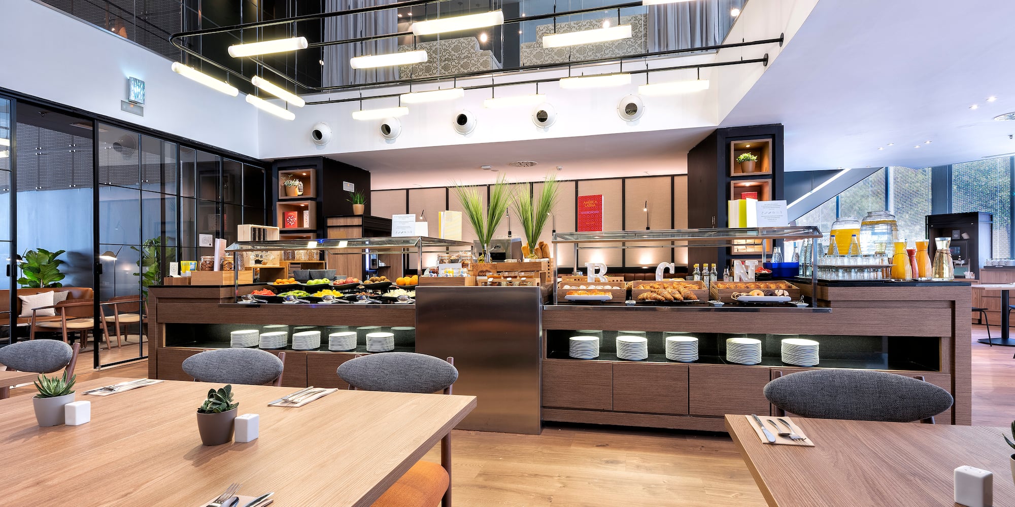 a restaurant with tables and chairs