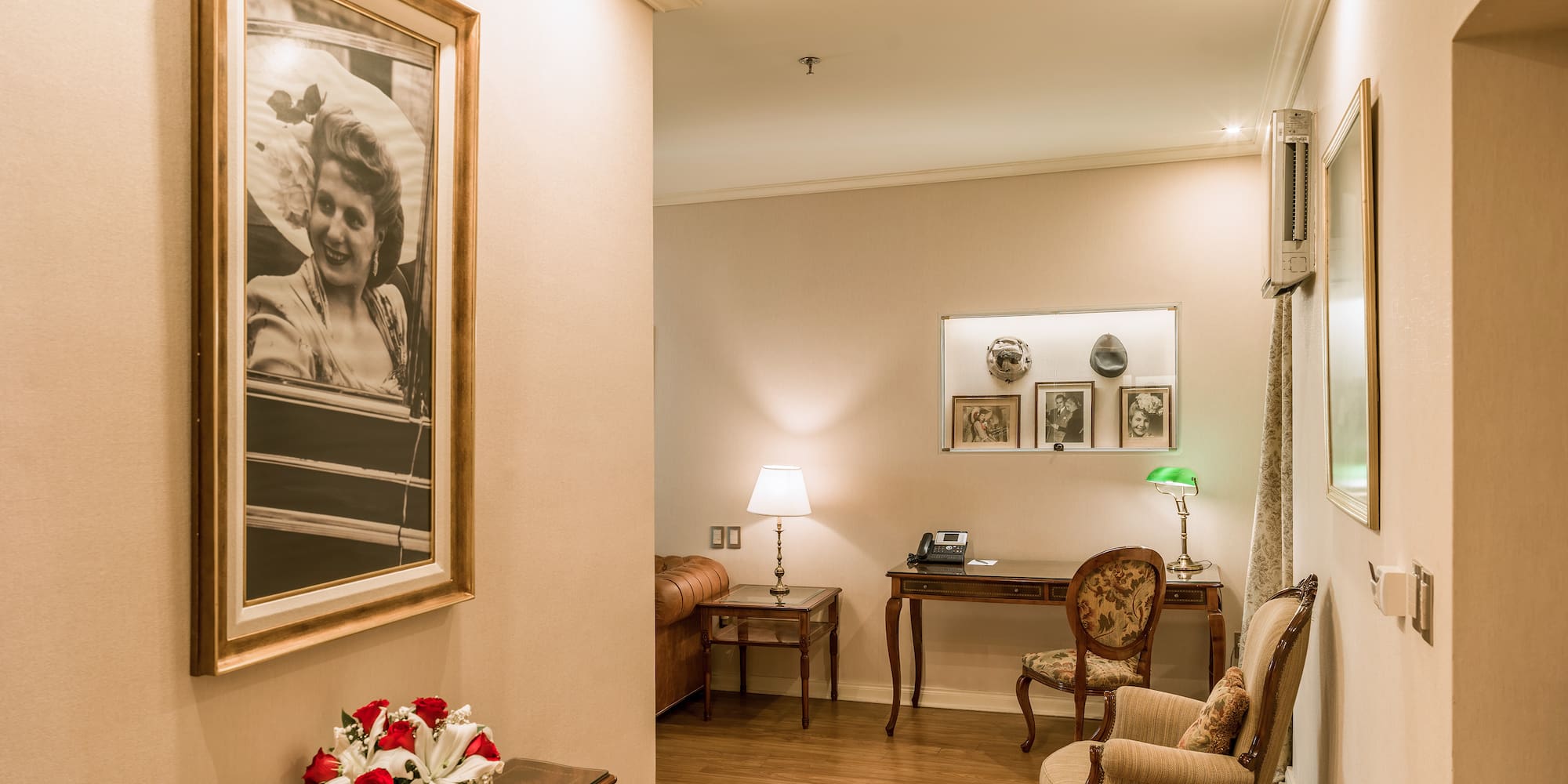 a room with a table and chairs