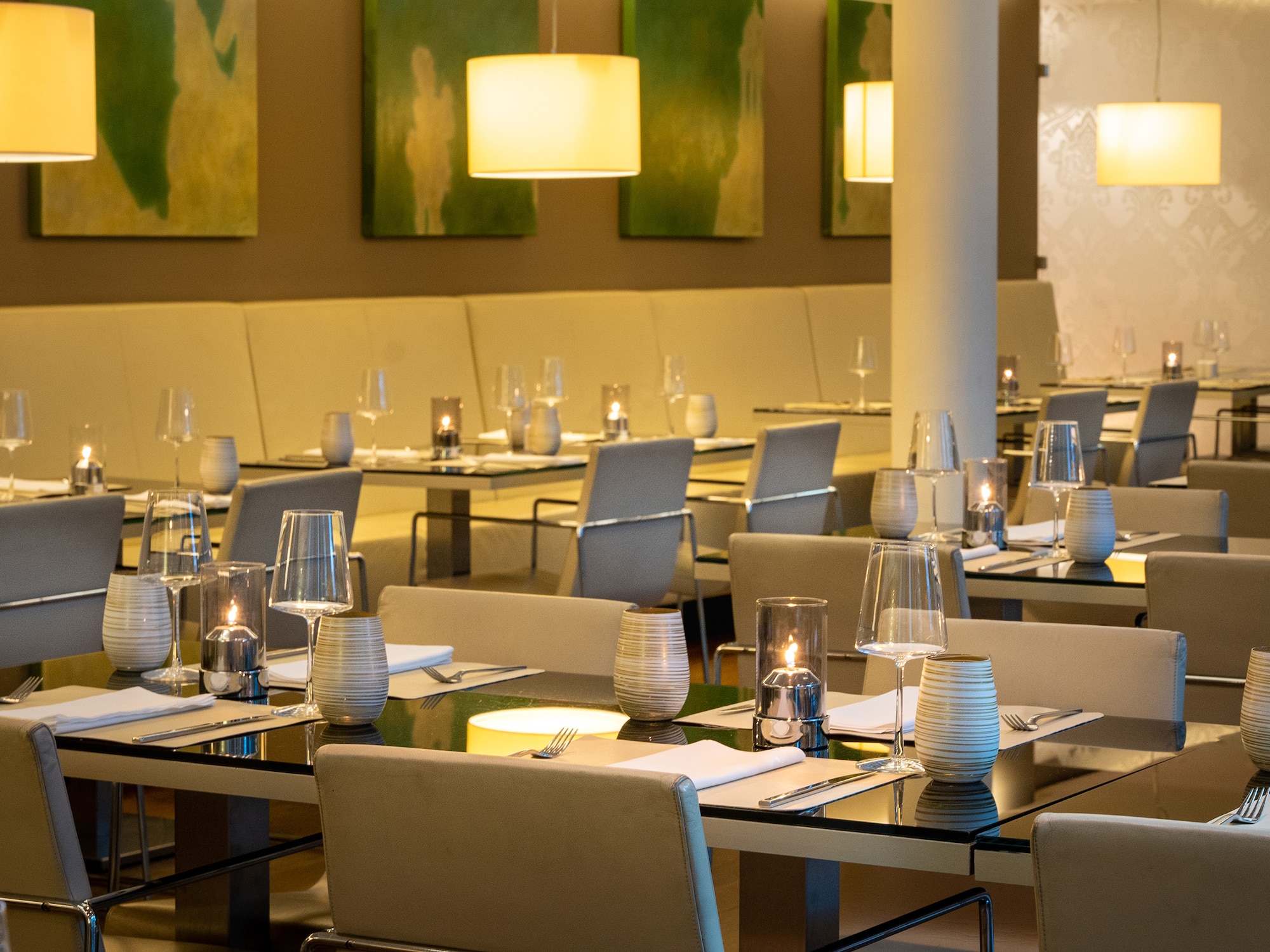 a restaurant with tables and chairs