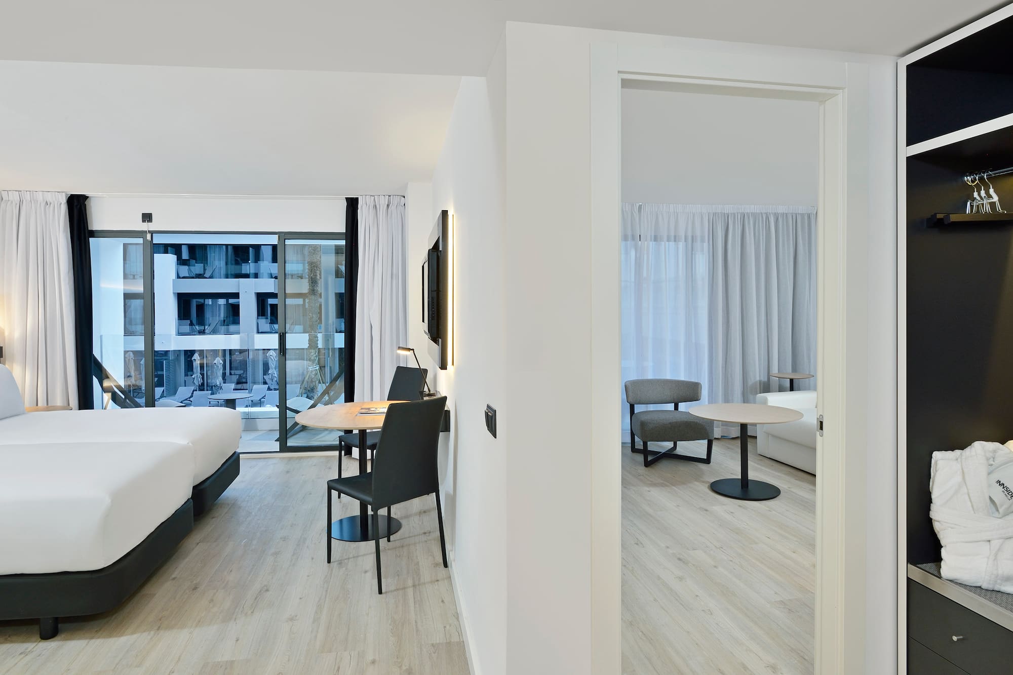 a room with a table and chairs