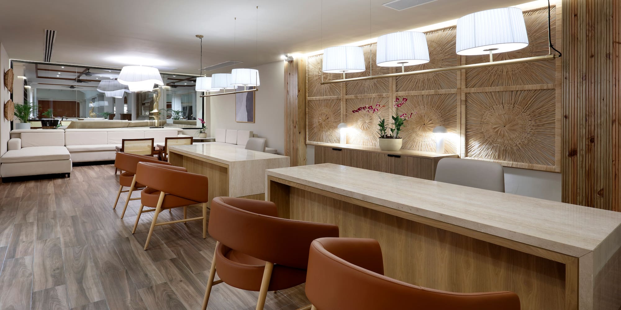 a room with a table and chairs