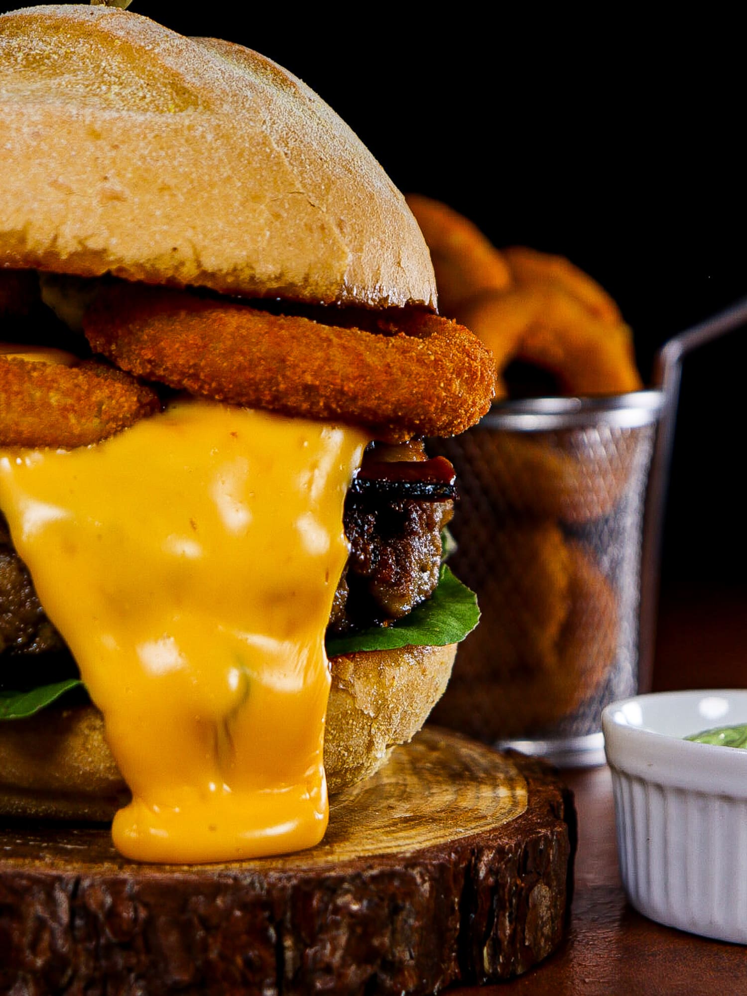a close up of a burger