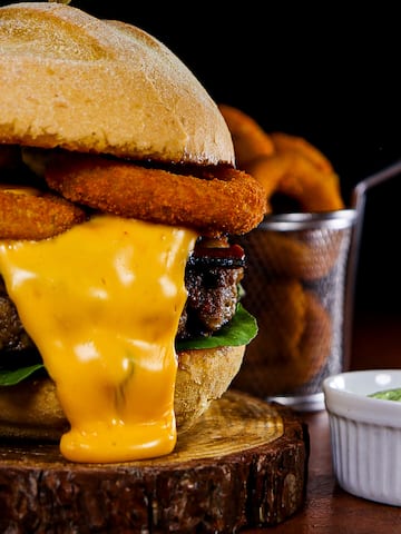 a close up of a burger