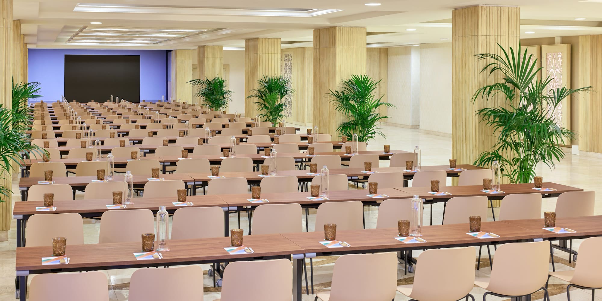 a room with tables and chairs