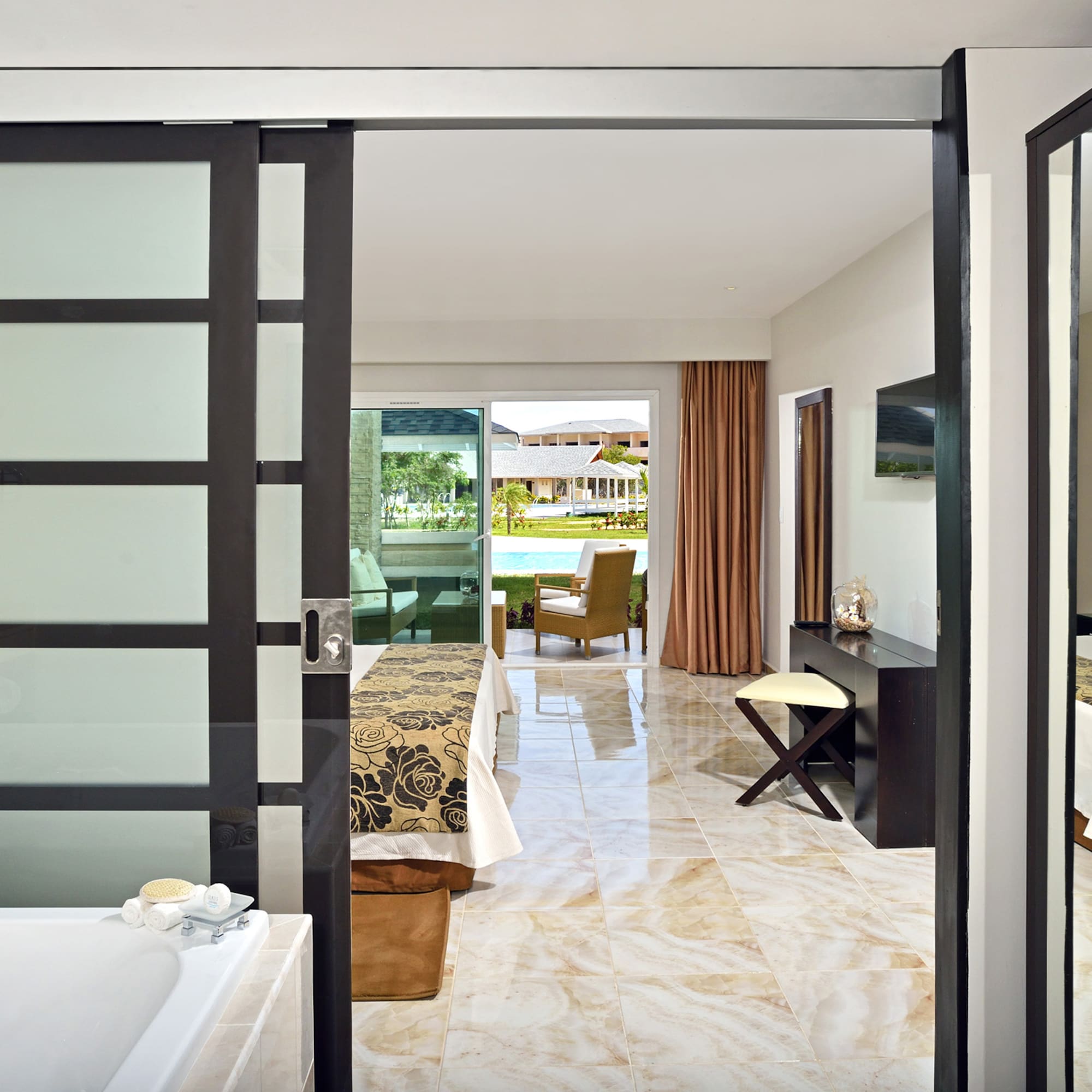 a bathroom with a bathtub and a bathtub