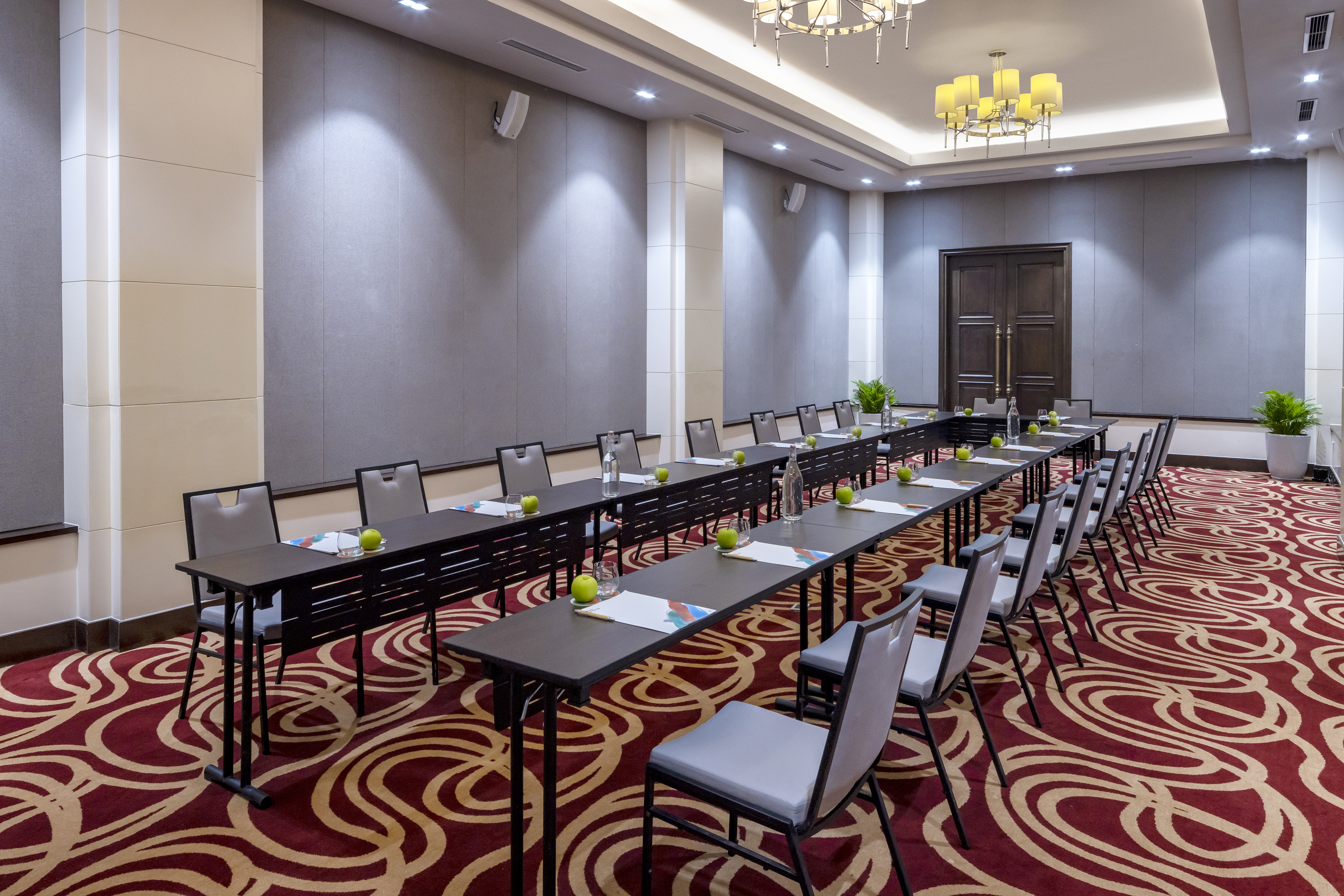 a room with tables and chairs