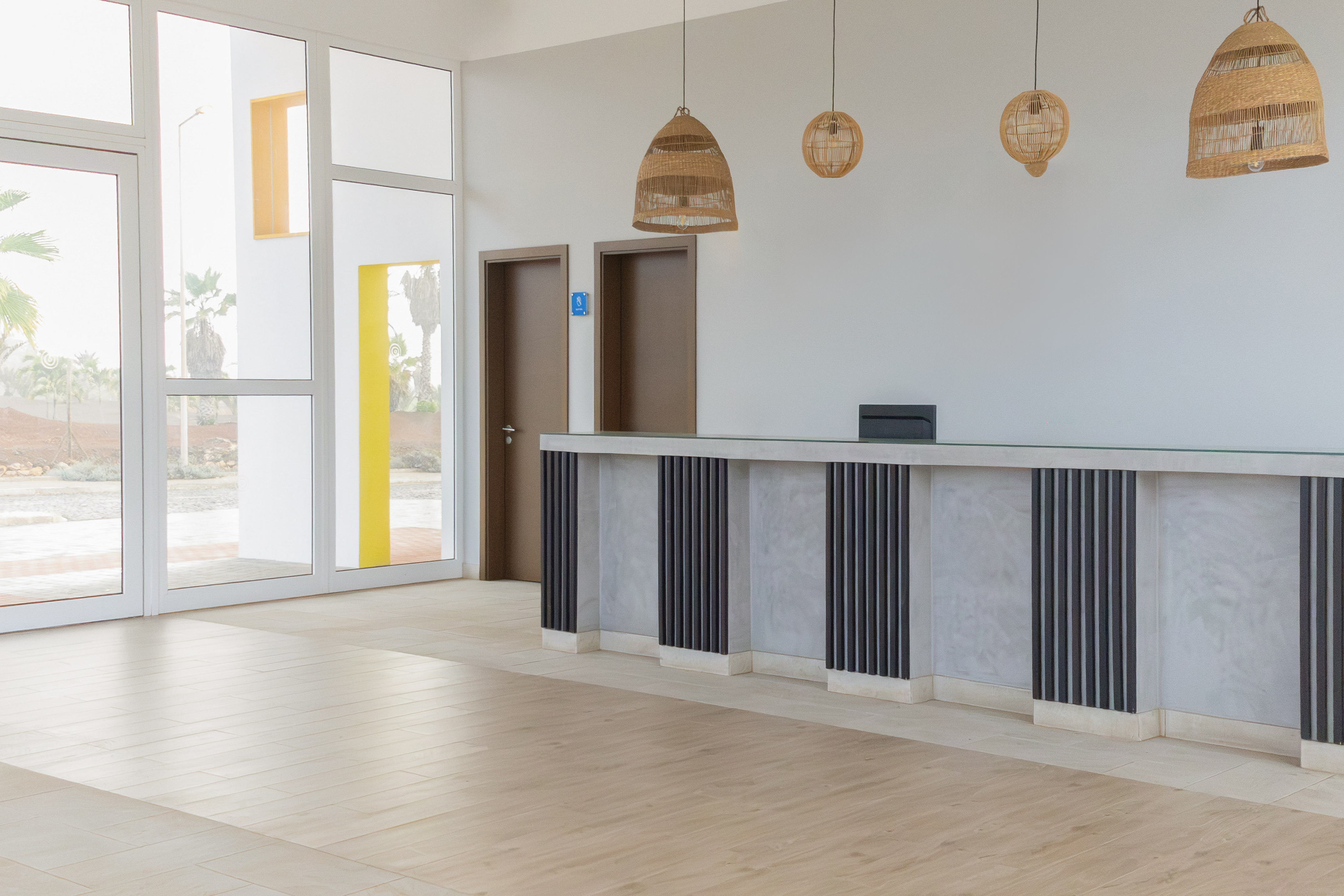 a reception desk in a room