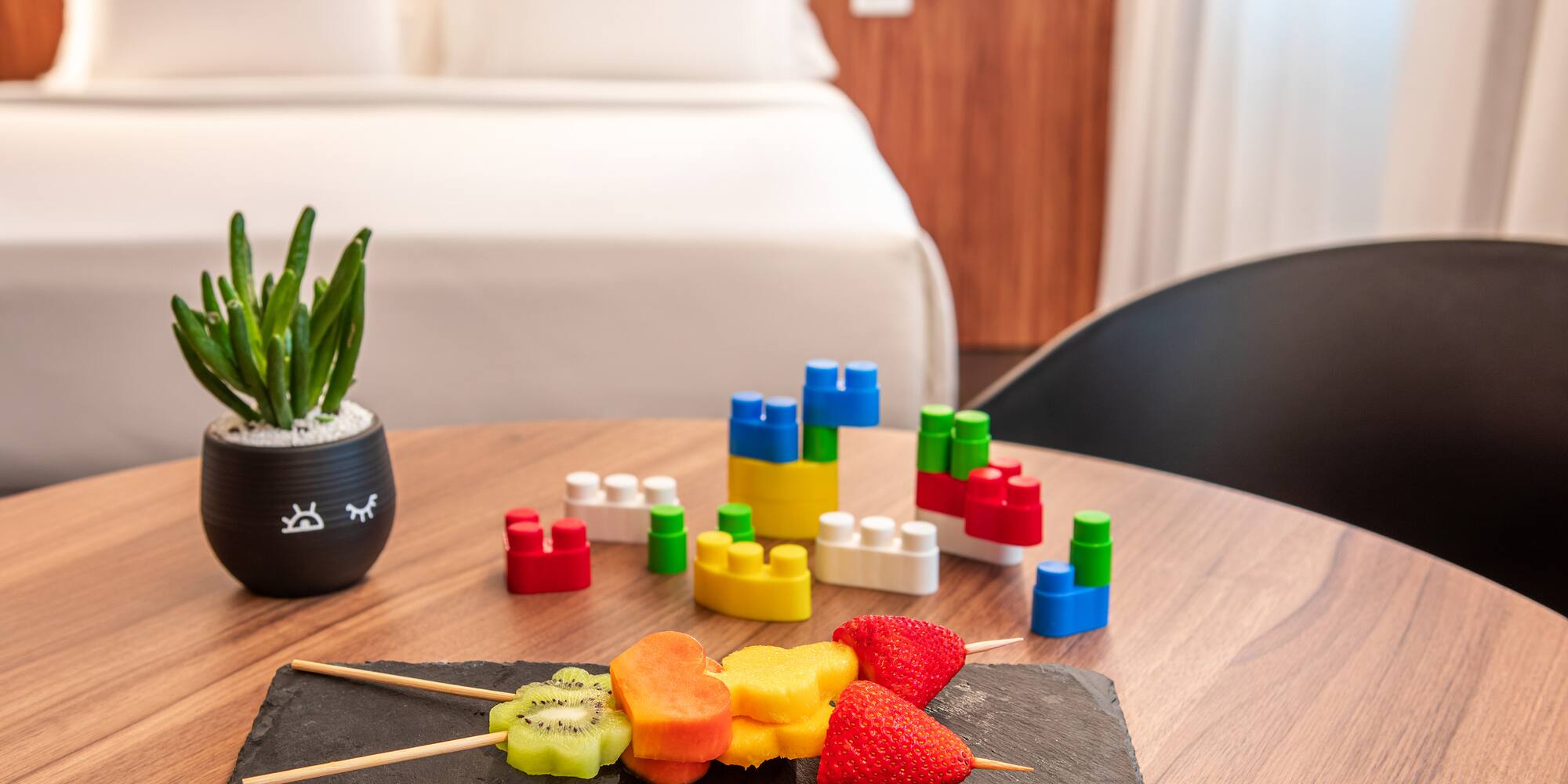 a fruit skewer on a table